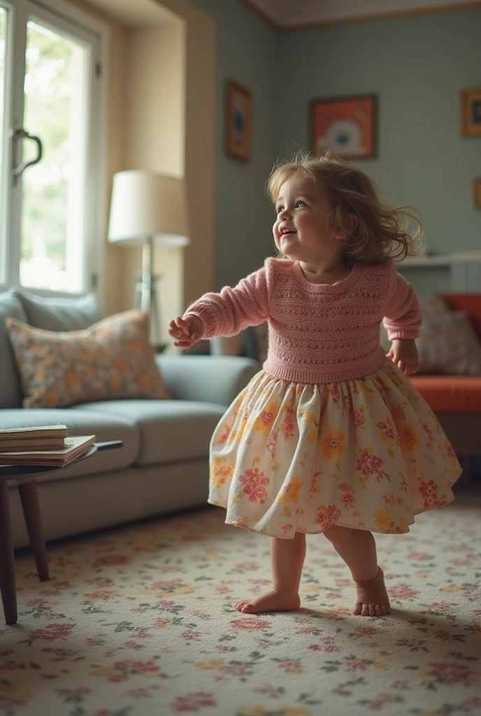 Une fille qui dance sur une musique dans son appartement