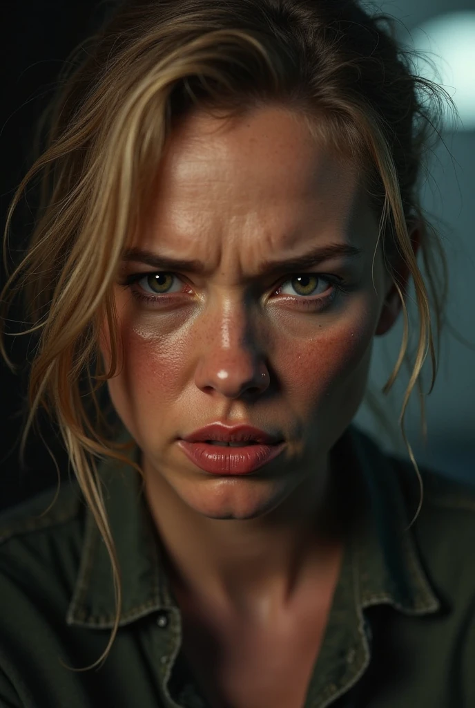 a woman is trapped in the plane wreckage and she is about to take her last breath. she has several injuries on her face. she is an american woman and she is a very beautiful woman. she has a military uniform.