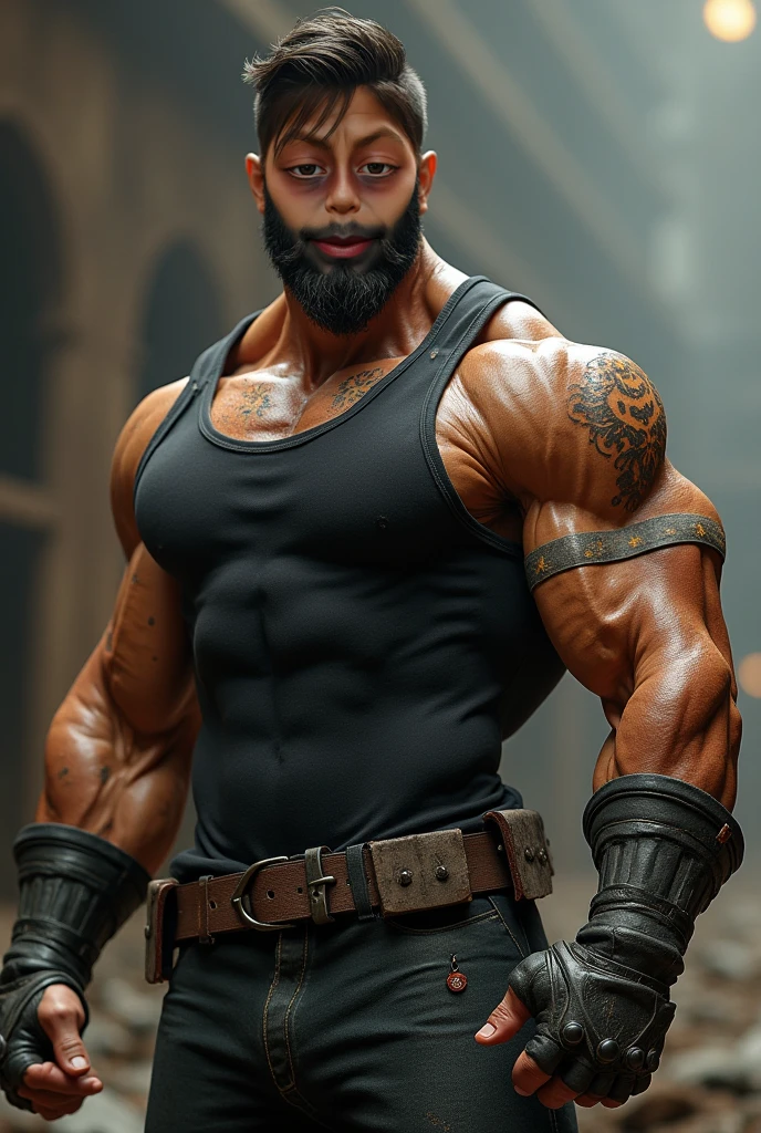 30 years old handsome dashing hot Muscular indian cricket player with sharp chin dimples beautiful eyes spiky black hairs fall on his face, in cricket stadium with tight  blue jersey with huge bulge, standing in style, trending on artstation, sharp focus, studio photo, intricate details, highly detailed, head to thighs fit in photo