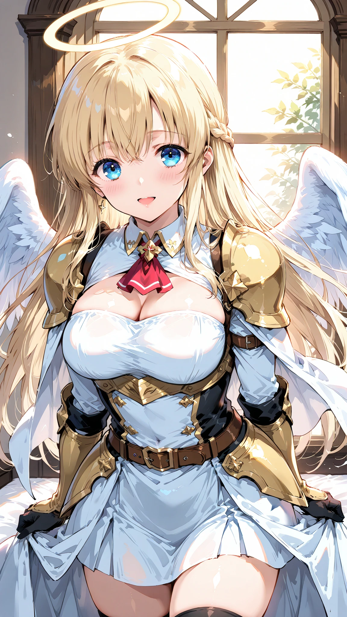 Masterpiece,Highest quality,8k,Ultra-high resolution,appropriate margins,Perfect hands,Perfect Fingers,Perfect human body,((Cowboy Shot)),BREAK,Bright expression,(1 person),(The most beautiful mature angel women),Slim body,((Big Breasts)),Moisturized Skin,Fair skin,BREAK,(Golden Hair),Long Hair,Straight Hair,Thin eyebrows,BREAK,Blue eyes,Light in the eyes,BREAK,Open your mouth a little,BREAK,((Angel clothing,Fantasy Costume)),BREAK,Staring at the audience