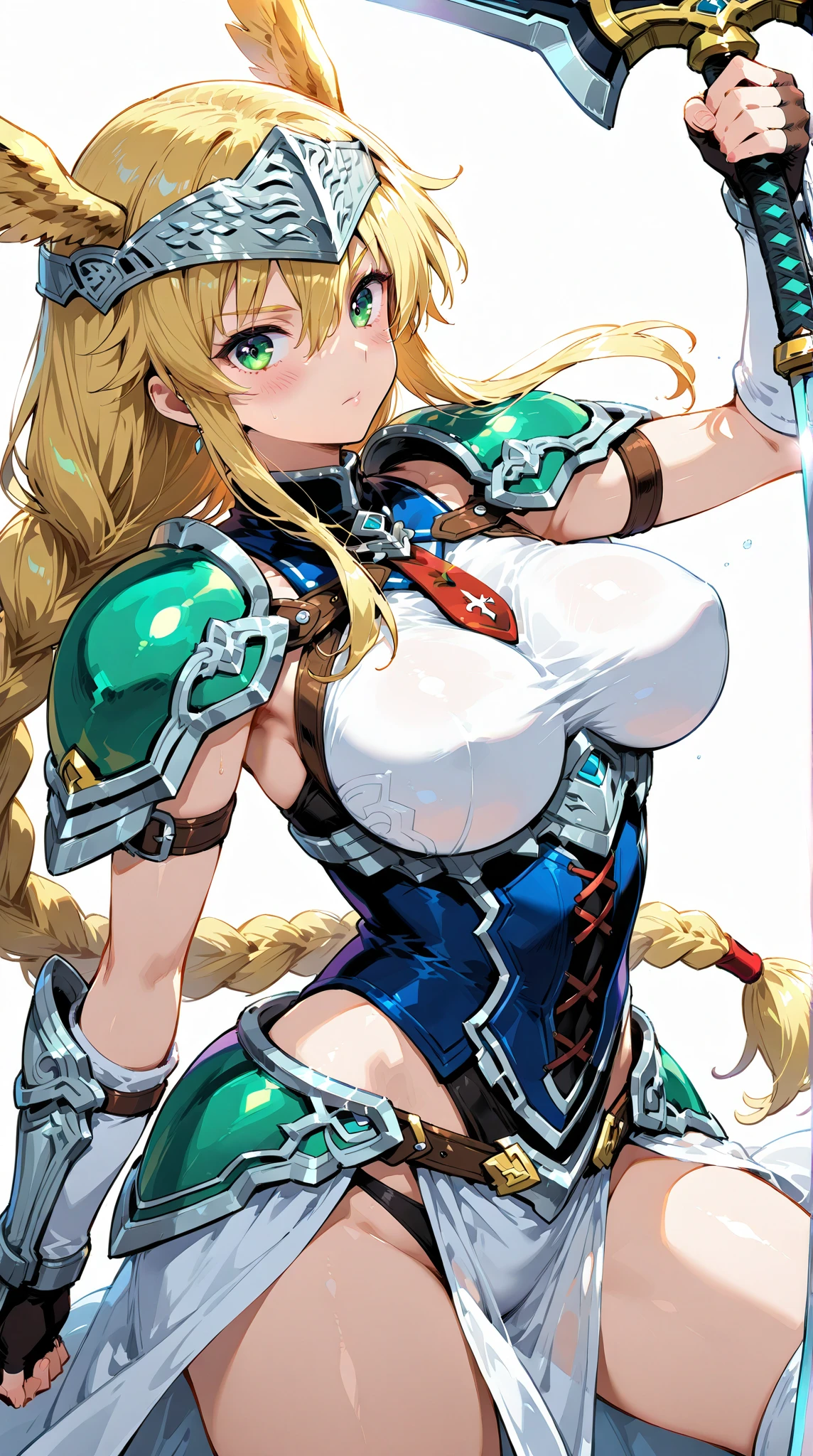 (Very detailed、Highest quality、Best image quality、masterpiece、8k)、(shoulder-length blonde hair:1.5、Medium Long Hair)、(smile、Open Mouth) 、(Hilarious)、(Big eyes)、(Beautiful and shining eyes)、(Detailed anime eyes)、(Puffy eyes)、(Big Breasts:1.8)、((SFW Huge Body:1.5))、(Wearing bikini armor:1.5、High leg T-back:1.5、Arm Armor、Leg armor:1.5、Waist belt:1.5)、(Cowboy Shot)、(Turn around and show your ass:1.5、Rear View:1.5)
