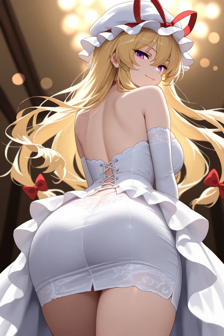 Blonde hair and blue eyes Long Hair Elf Large Breasts Wedding dress leotard mini skirt White Stockings White high heels erotic Beauty cute blush get caught Hanged Hands tied behind your back Scared Dark Room