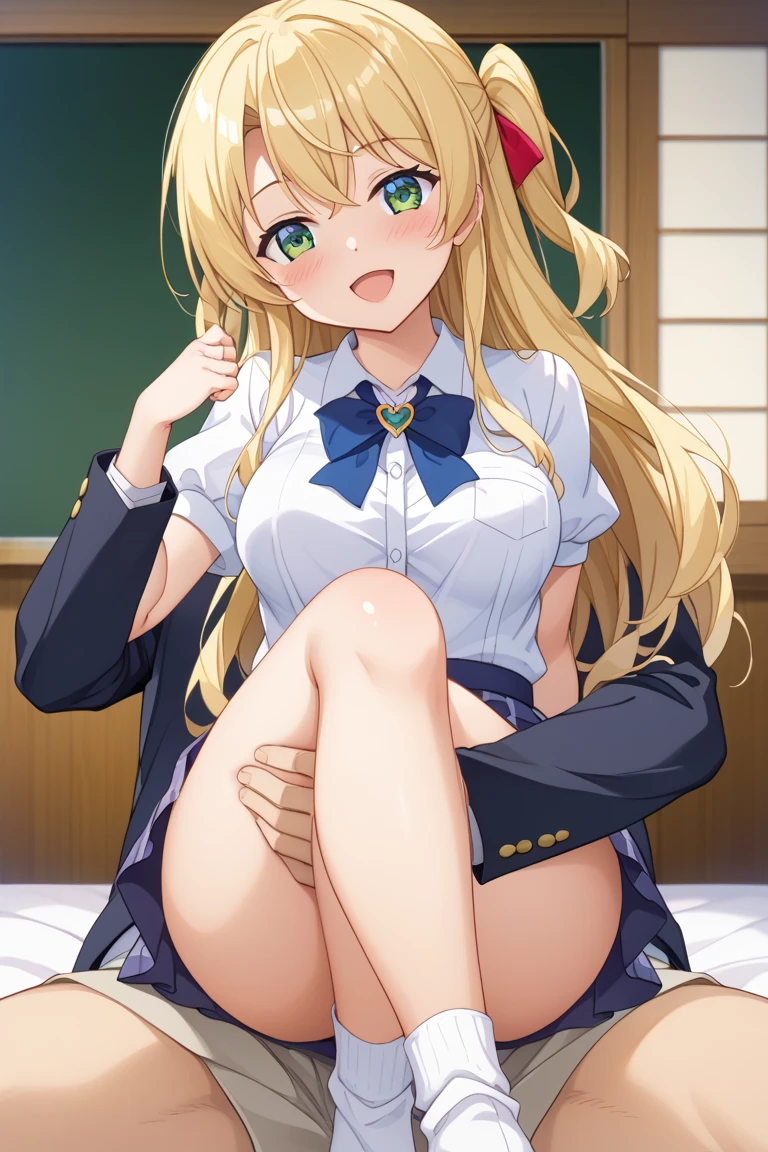 1 girl, 10 years old, stand, long hair, golden hair, purple eyes, ((purple underwear)), (((Worn school uniforms))), (naughty face), (medium breasts), (cleavage), (((showing underwear))), (((((skirt lift by myself))))), (from front), from below, ((looking at viewer)), ((squat)), (((spread your legs wide))), ((32K)), ((best quality)), ((ultra high res)), ((HDR)), ((uhd)), ((extremely detailed CG)), ((unity 32K wallpaper)), ((perfect anatomy)),