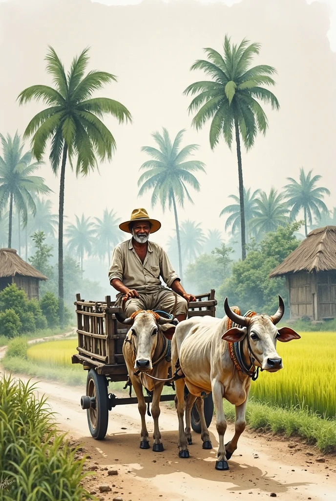 A middle-aged Indonesian man with batik headband, black shirt and sarong, a cigar in his mouth, reading a newspaper in a bamboo hut, accompanied by a plate of banana fritters and a cup of hot arabica coffe in a serene morning, a farmers plowing a rice fields using water buffalo in background, Don Lawrence hyper photorealistic 80\'s color comic illustration style, digital art, octane render, octane lighting