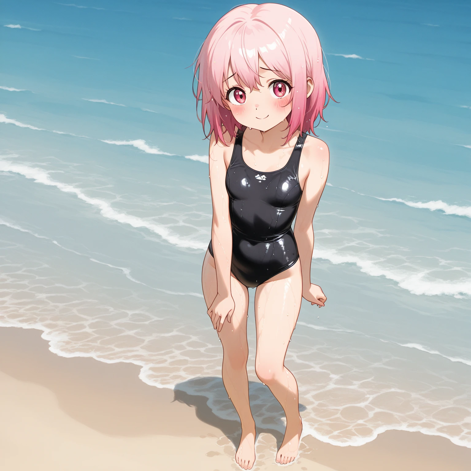 Furry-character, pink hair, on the knees, bent over, crotchless panties,, beach, night, kids on the background watching 