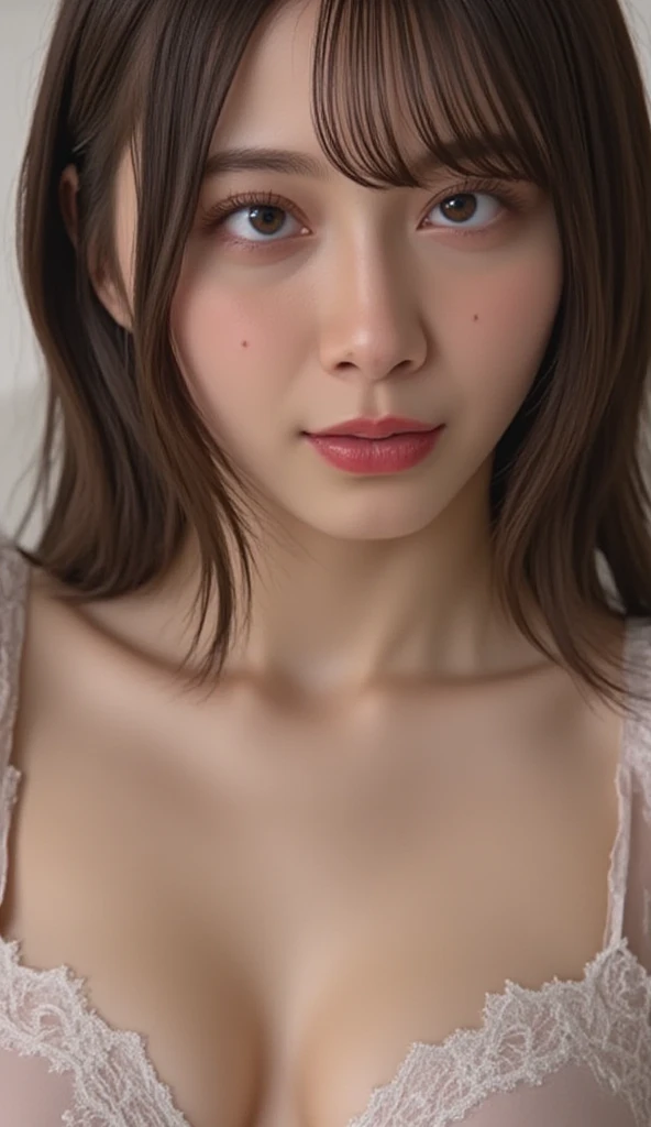(8 thousand、RAW photos、top quality、masterpiece:1.2)、(realistic、realistic:1.37)、1 girl、Japanese、25 years old、~ no、counseling room、high key lighting、studio lighting、face lighting、photon mapping、radio city、(completely naked)、dark brown hair、detailed lips、detailed skin、(huge breasts:1.3)、(doctor&#39;white coat)、(wearing a lab coat)、(((The bra is ~ no돼)))、(((No panties)))、exposed cleavage、exposed shoulders、thigh exposure、(camel toe)、(dark conspiracy:1.5)、perfect body、glowing skin、((standing))、model pose、cowboy shot、Make eye contact with the camera