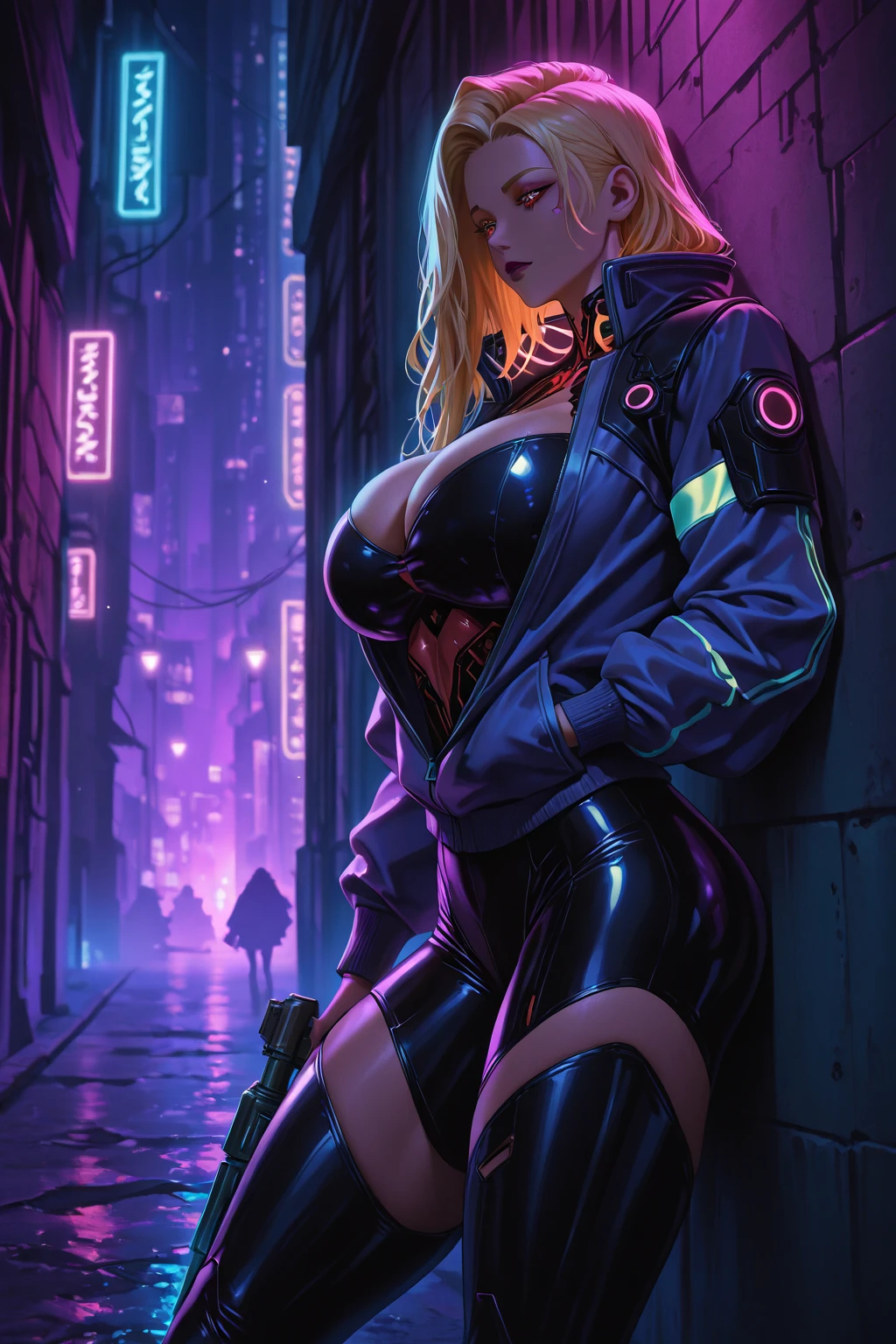 Wear complex cyberpunk urban clothing, beautiful, girl, detailed portrait, 4k, bright colors, conceptual art, dramatic cinematic atmosphere, sharp focus, volumetric lighting, cinematic lighting, busty studio quality