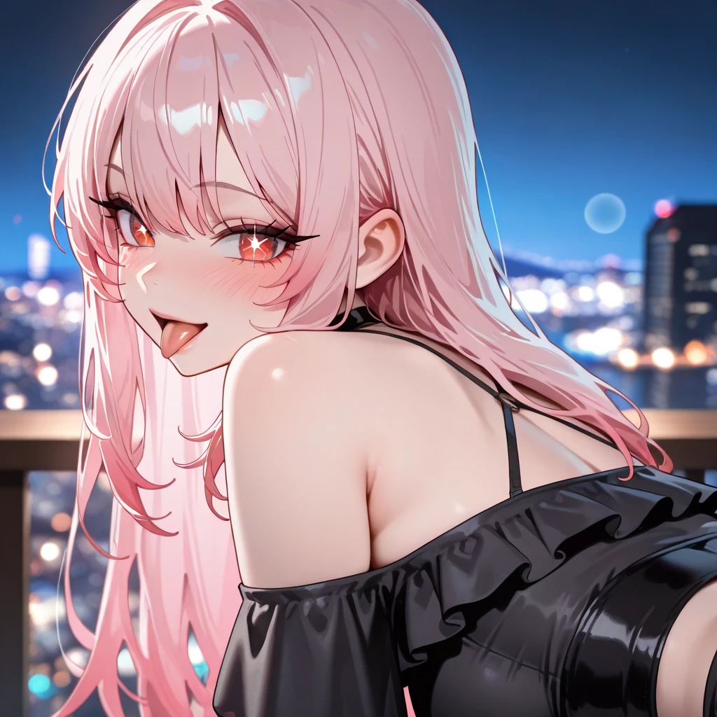 <lora:Chelsea_V6-000010:0.7>,chelsea,chelsea_skirt,(masterpiece:1.4),(best quality:1.4),1girl, solo,cyberpunk,bare shoulders,dress,black pantyhose,bare arms,cityscape, jewelry, necklace, nail polish,neon lights,pink hair
