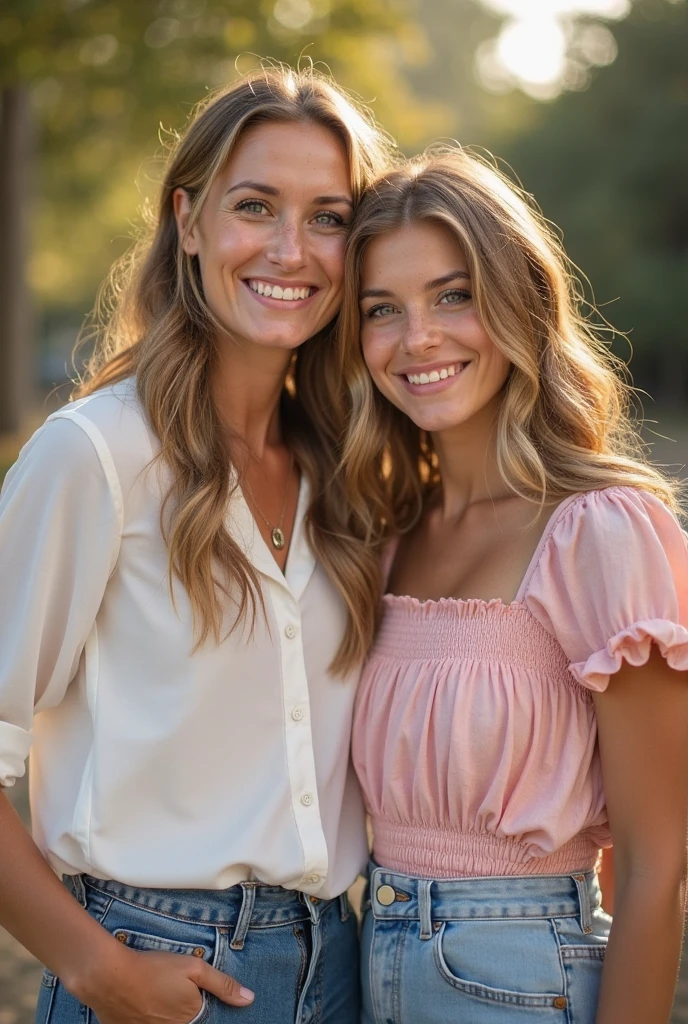 2heads, (a 12 year old girl and a 30 year old woman:1.5), (a blonde and a brunette:1.3)