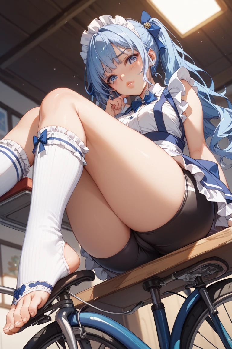 best quality, masterpiece, realistic, hdr, detailed, intricate, seductive face, (schoolgirl), cyan hair, oily tan skin, huge long wide breasts, spread legs, crotch, sit, thick, curvy, chubby, bbw, <lora:flat2:-1>