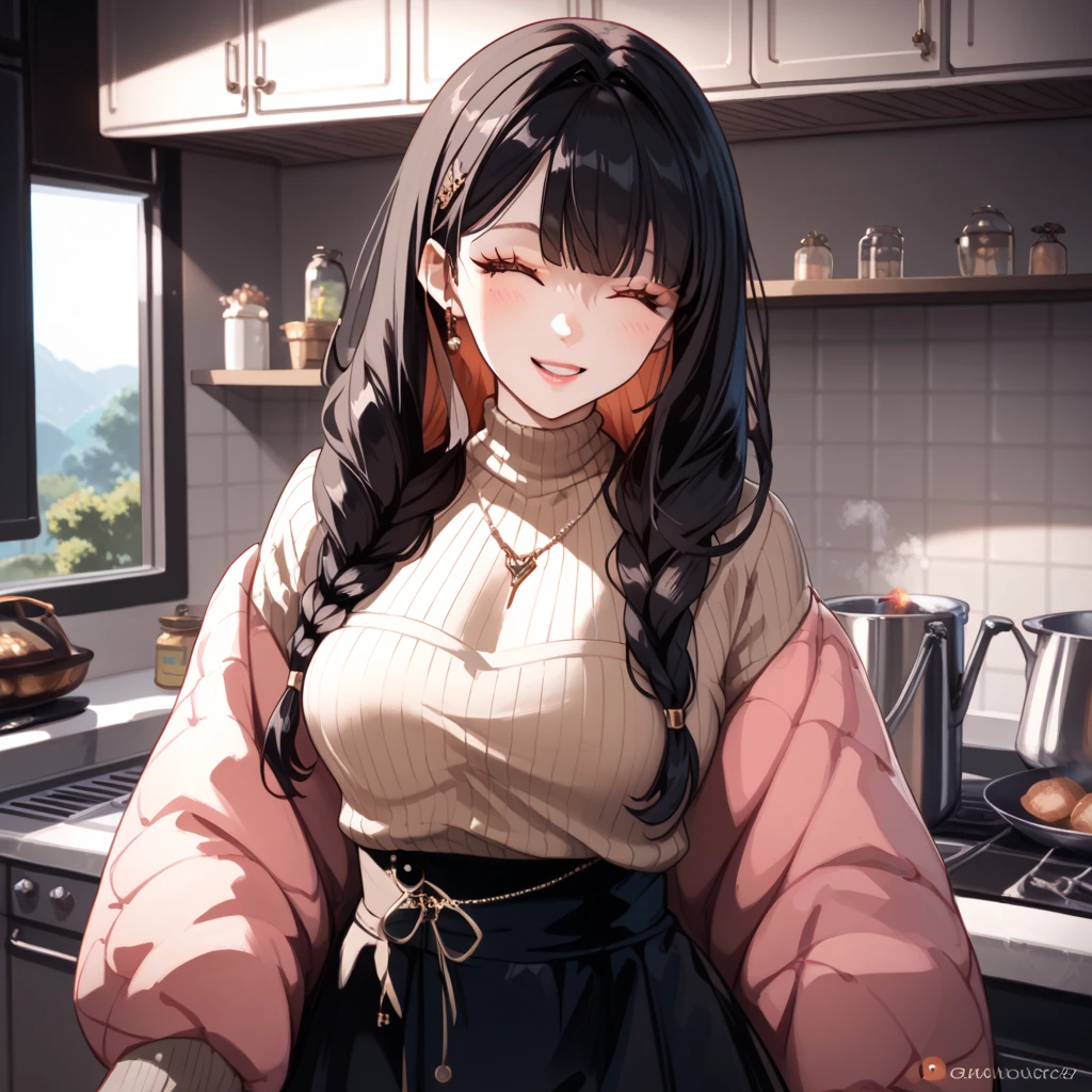 two,, , One Girl, Ahoge, bangs, 黒いskirt, 黒いsweater, Blue Claws, Blurred, Blurred background, chest, Brown eyes, Brown Hair, 茶色のJacket, Mouth closed, Repaired, Day, Depth of written boundary, Earrings, eyelash, Raise your hand, Tilt your head, Jacket, jewelry, Long Hair, Long sleeve, View Viewer, medium chest, Manicure, Open your clothes, オープンJacket, Outdoor, Pursed lips, Tucked in shirt, Side Lock, skirt, Sleeves are longer than the wrist, alone, sweater, Upper Body, zipper, , , ((Tabletop)), ,