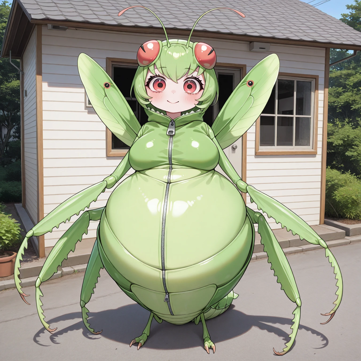 ((Highest quality)), ((masterpiece)), (detailed), （Perfect Face）、The female frog monster, whose body and soul are frogs, is Yukikaze Mizuki, a frog woman with medium-long brown hair, green skin, and a frog-like face.、The woman is naked and has the body of a frog, a frog girl, with webbed hands and feet, a frog-like posture, and a frog-like body surface.、A woman is by the water in the forest and is being held up by a huge, great Frog King.、The woman is pregnant and is laying giant frog eggs from her pussy.