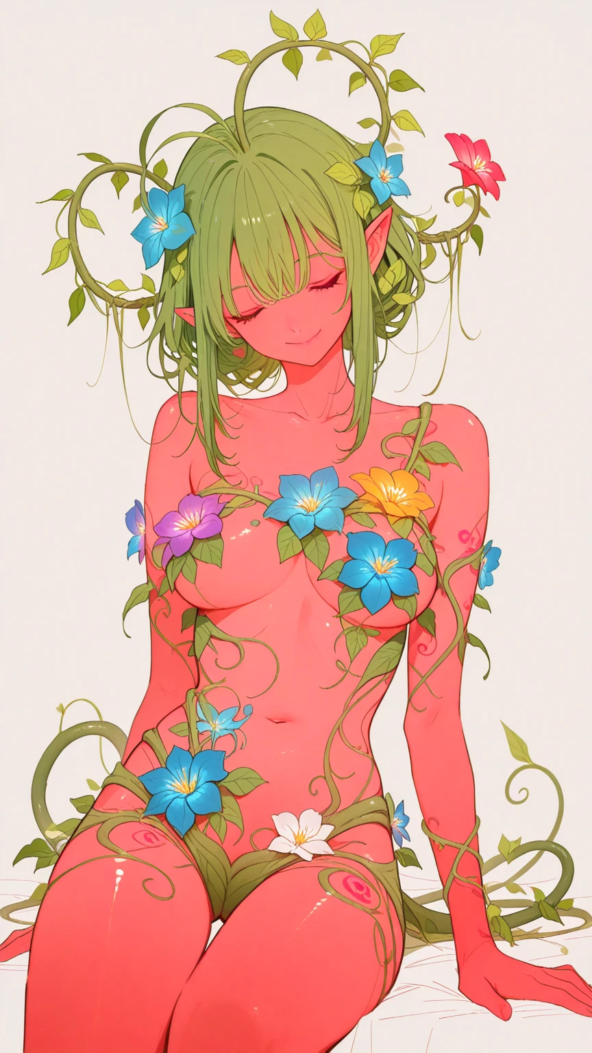 Tattoo Style: Develop a surreal garden where nude human bodies morph into lush flowers and foliage. Utilize vibrant colors and delicate details to symbolize the acceptance of the unique and natural beauty of each body.