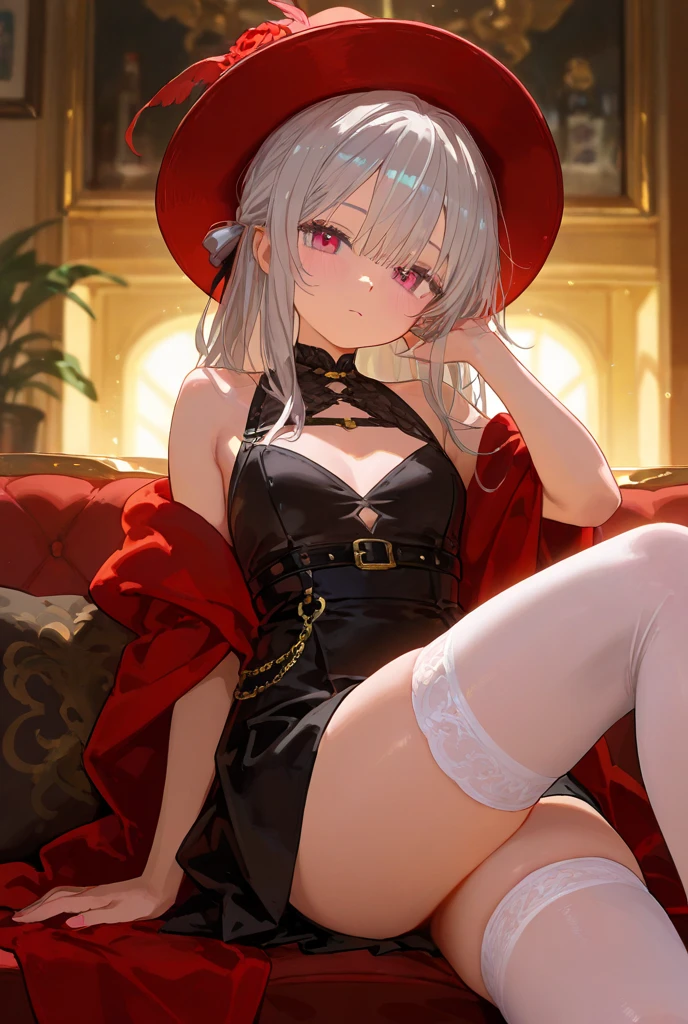 (((wine glass in hand))), Figure-hugging navy blue silk slip dress with a thigh-high slit, gold stiletto heels, (white thigh-highs and garter), delicate gold body chain adorned with pearls and seashells, smokey eyes with a touch of gold shimmer, Glossy nude lips for a subtle yet enticing look,
BREAK,
(masterpiece), 8k, Professional Photography, dragonewt,
BREAK,
(gold dragon horns), (((pixie_white_hair))),
BREAK,
small breast, perfect face, expressive eyes, big earrings, perfect hands,
BREAK,
Luxurious yacht adorned with soft, ambient lighting, Sail adorned with delicate fairy lights reflecting on the water, Chic lounge seating on the deck with plush cushions, custom-designed seafood buffet showcasing the finest catches, Caviar and champagne stations with a dedicated sommelier, Live jazz band playing smooth melodies against the ocean backdrop, Exquisite flower arrangements in nautical-inspired colors, (Midnight fireworks reflecting on the water's surface), dedicated area for stargazing with telescopes and cozy blankets, sail billowing in the wind as the yacht glides through the harbor, Guests engaged in lively conversations against the soothing sounds of the ocean, toasting to the new year with crystal flutes filled with vintage champagne, yacht gently anchored as guests continue to dance under the moonlit sky,