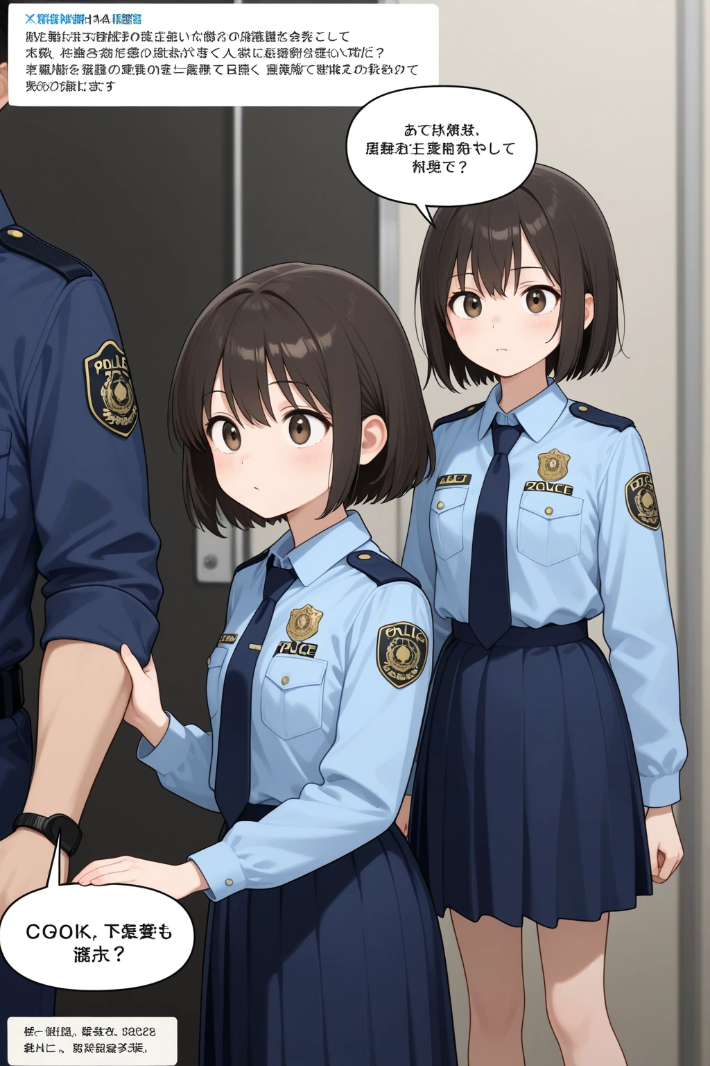 1 girl, Are standing, ,jp-police,Police uniform,Japanese countryside,Japanese police officer,White Y-shirt,Highest quality,4K,Master piece,Highest quality