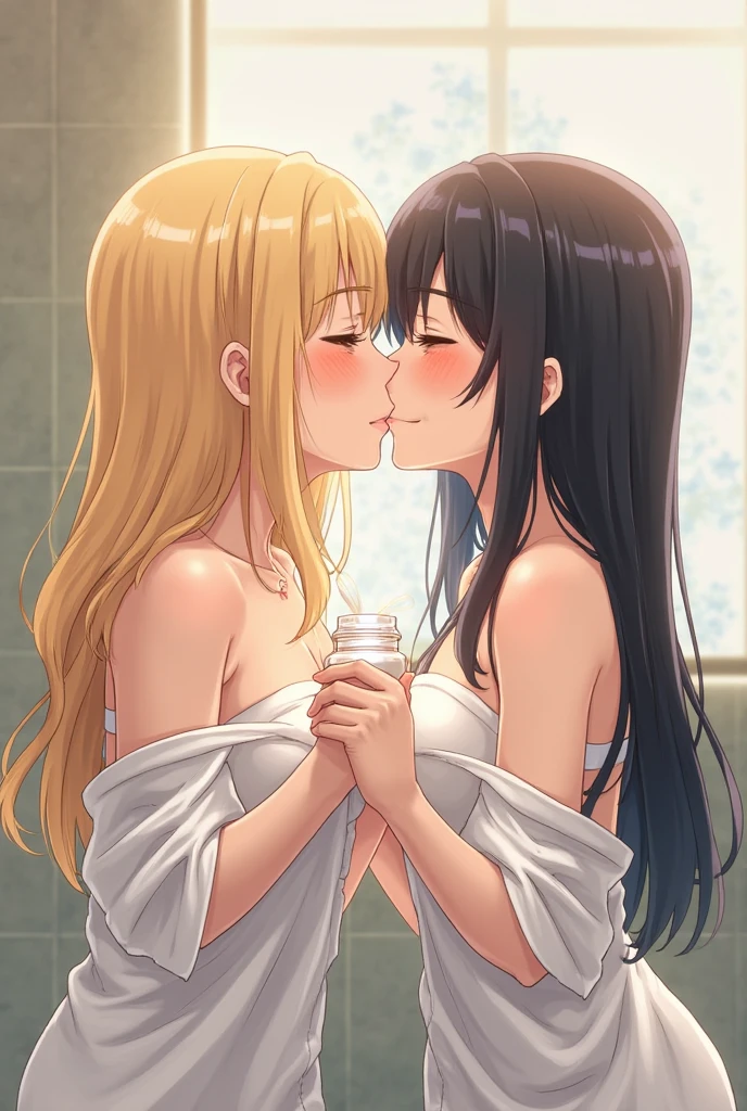 Two Women,Alpha ,40 years old,Long blonde,gamma,40 years old,Long Black Hair,((Touching the other person's chest)), (((naked))),Big Breasts,Erect nipples,BIG ASS, kiss, (adult), (Elf),Ecstatic expression
 ((My crotch is wet)),Love Hotel,shower,My crotch is wet,Are standing,(masterpiece:1.2), High resolution, Highest quality, 8k,