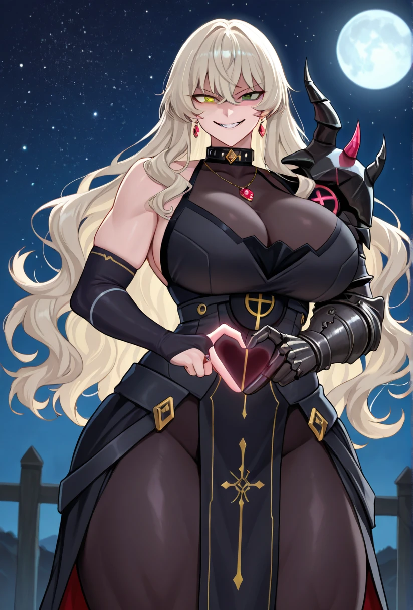 masterpiece, best quality, 1girl, woman, dark fantasy, horror, evil, death, lighting, shading, dungeon, necromancer, mage, white hair, detailed face, eyes, lips, cleavage, waist, black gown, black bikini, straps, belts, harness, skeleton armor, bone armor, pale skin