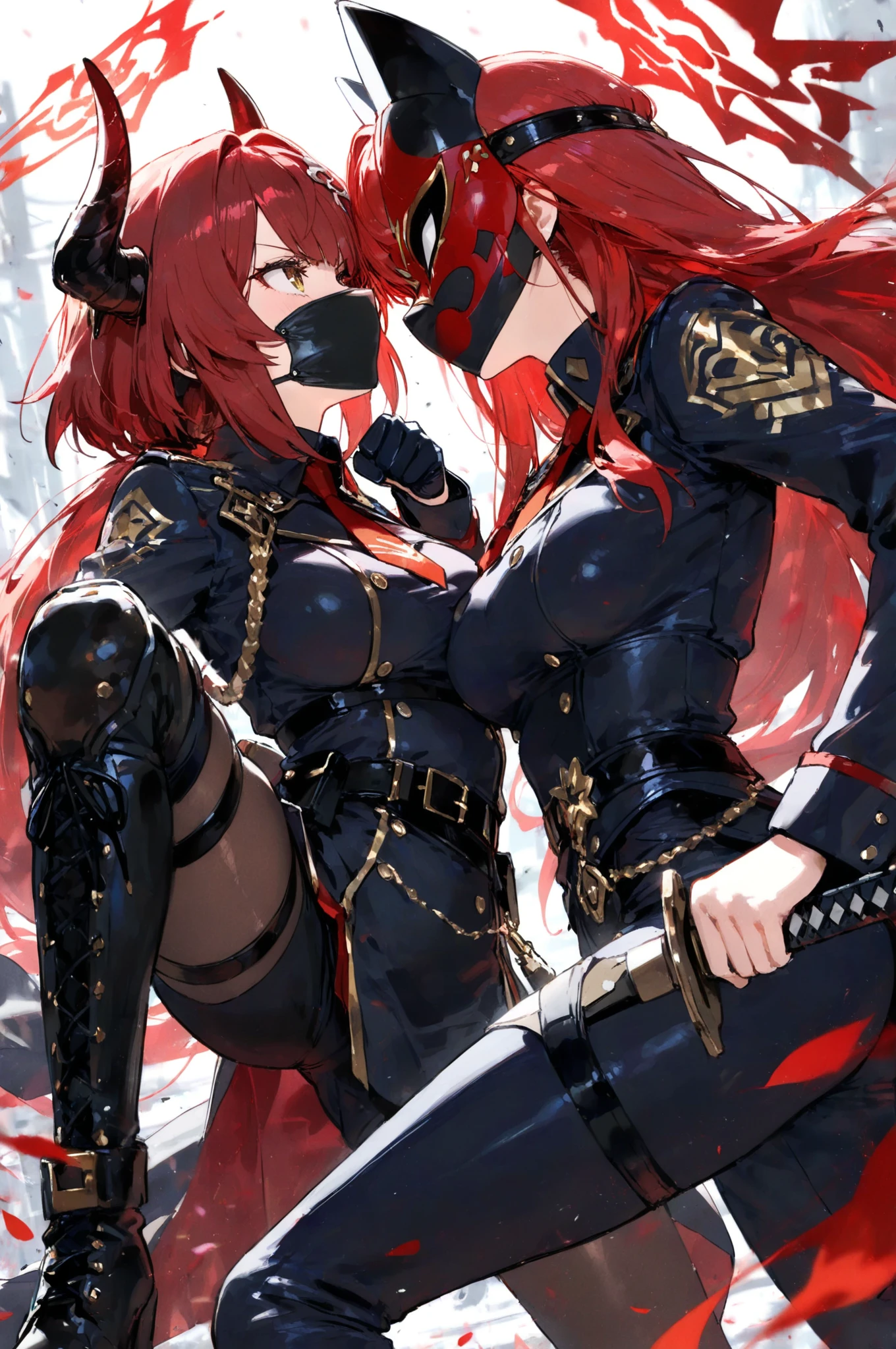 score_9, score_8_up, score_7_up, score_6_up, score_5_up, score_4_up, source_anime, tomboy girl, long hair, Bust Cup B , open-chest outfit, Guillotine Cross Set, breastplate, waist armor, Armor, red hair, red eyes, Sparkling eyes, sit, Mobile gaming mouse, office backdrop, office desk, office chair, Sharp picture, Magical light, Bright atmosphere, beautiful backdrop, simple