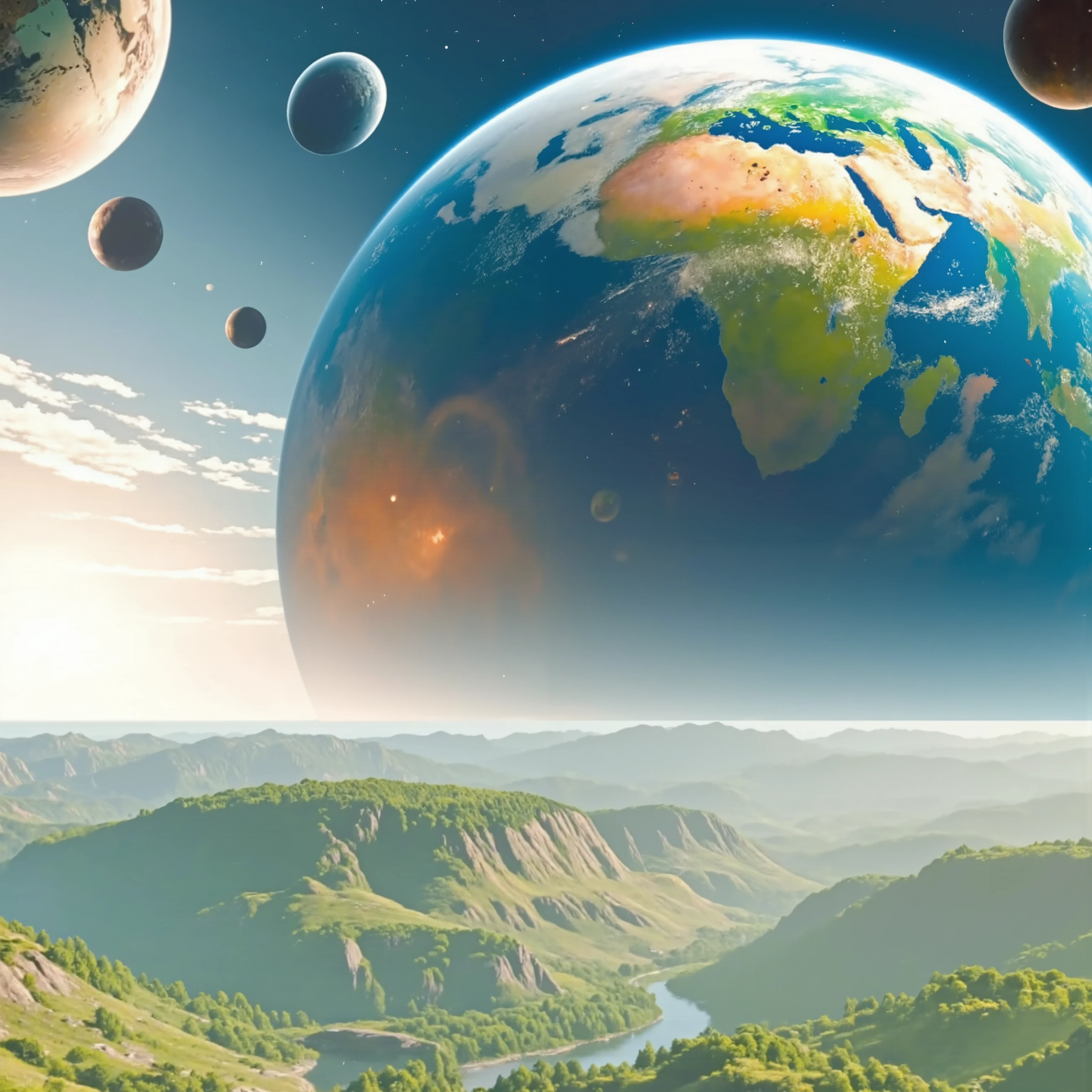 ufolora,A very large UFO hovering above a large lake in a forested valley with 10 other UFOs hovering in uniform positions. Ultra-realistic, photo-realistic, ultra-detailed, 8k, cinematic photography, cinematography, sharp focus, HDHR, professional movie quality images, icon style, intricate details, dramatic presence, otherworldly, startling, stunning, visually intoxicating, professional masterpiece