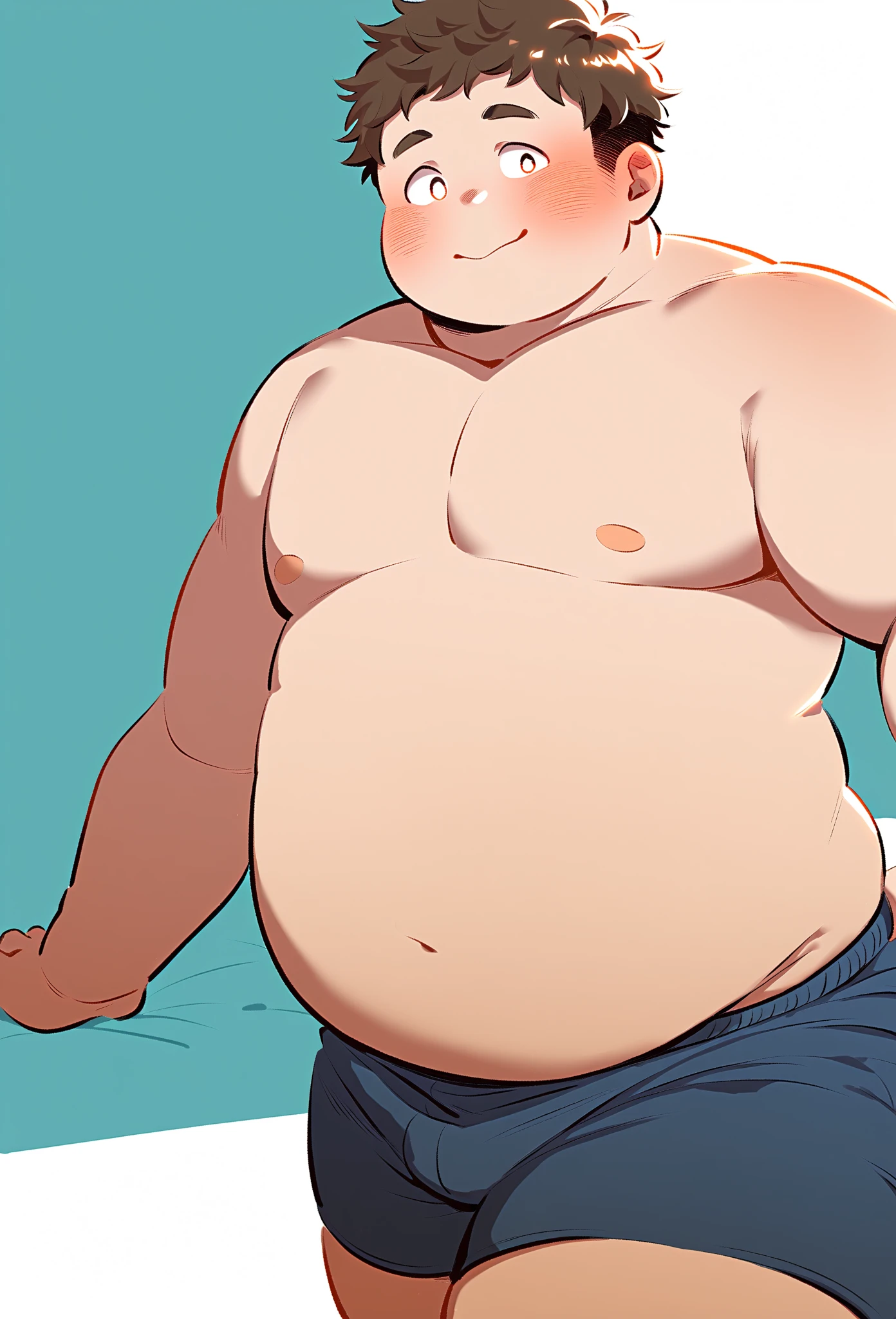 ((androgynous)), beautiful, (very short hair), (pudgy face), (thick),(ikemen), ((boyish)), (handsome), ((beefy)), (cool), (nipples), (chubby), (へそ), (nude), (naked), muscular, ((座っている))