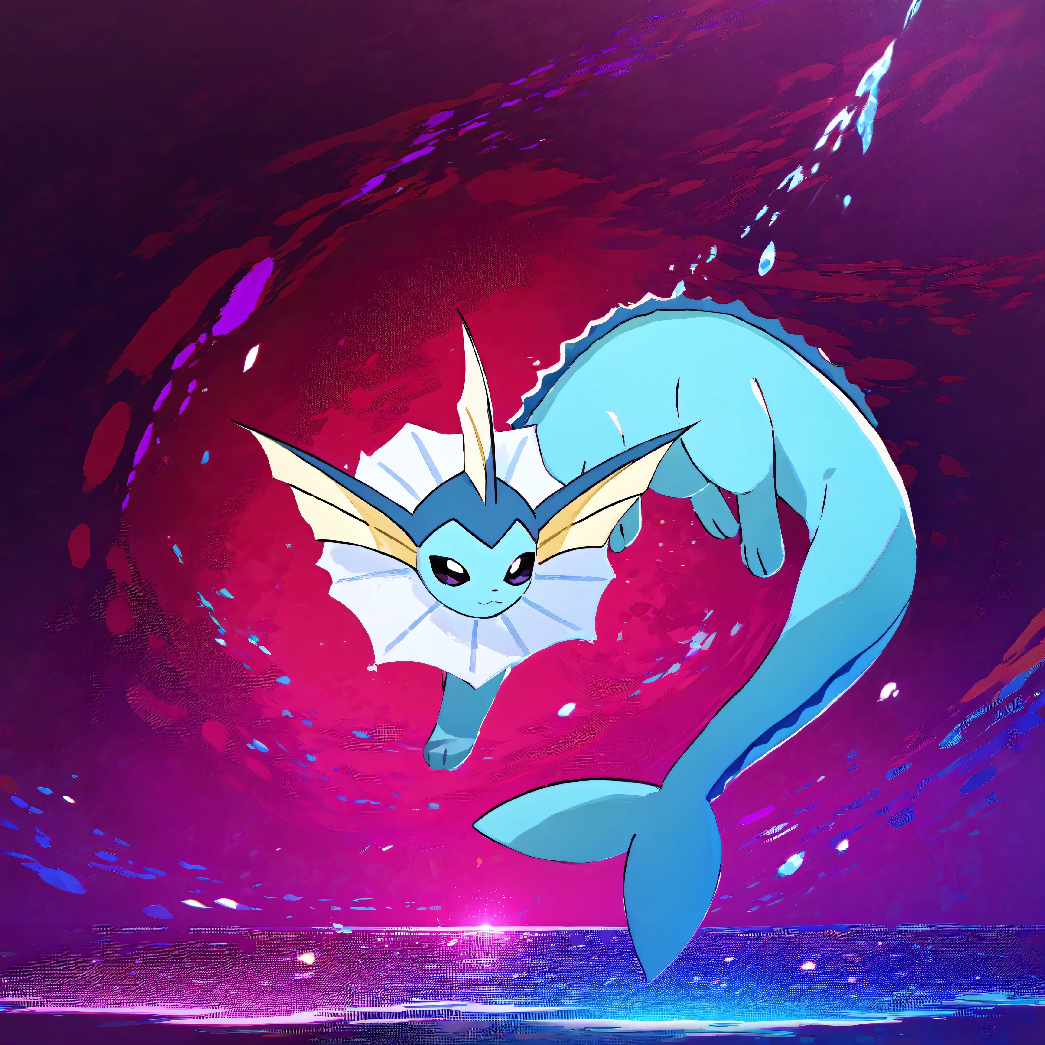 masterpiece, best quality, 1girl, Vaporeon, pokemon, dynamic water splash, aquatic, elegant, anime style, highly detailed, ultra detailed, 8k, high resolution, vibrant colors, flowing water, magical atmosphere, abstract background, vibrant-colors 