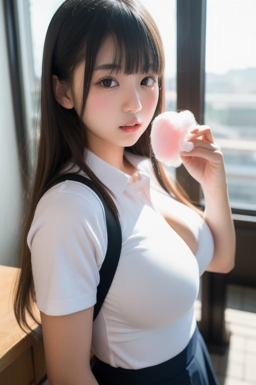 ((Two Girls)), ((highest quality)), (Super detailed), (Very detailed CG 統合 8k 壁紙), Very detailed, High resolution raw color photos, Professional photography, (Twin tails), Brown Hair, Great face and eyes, Pink Eyes, (High School Uniform, Pleated mini skirt:1.3), (High with wide open breasts:1.5), Beautiful big boobs, Bare Chest, (Amazingly beautiful girl), (((Bokeh))), Depth of written boundary,