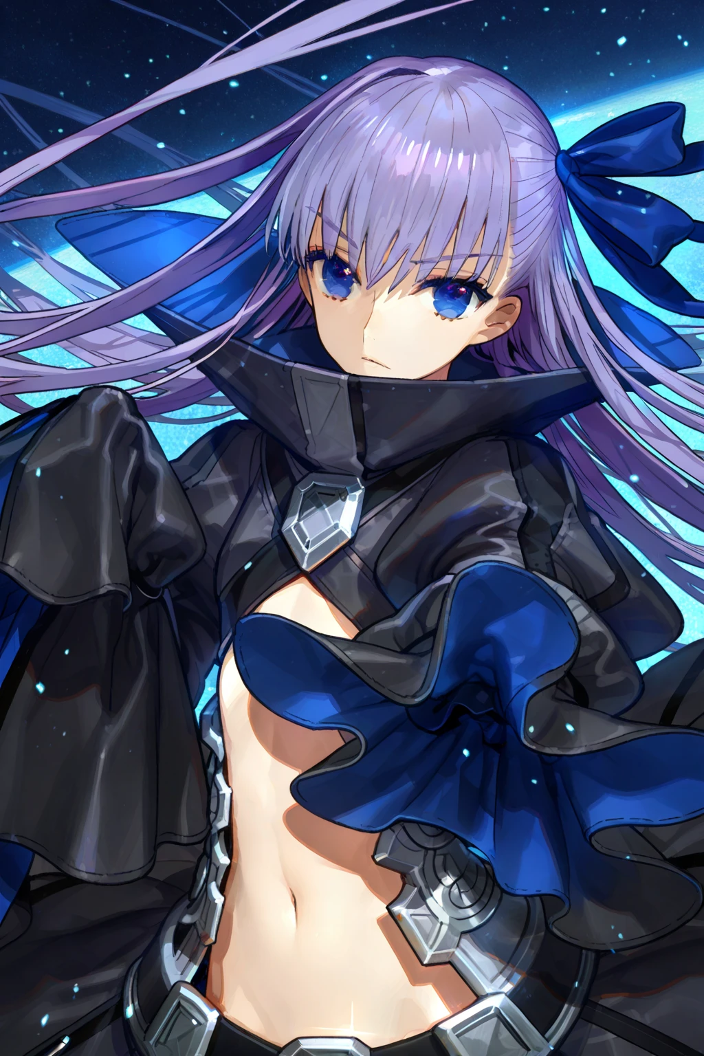 1girl, young, curvy chest, cute,petite,large breast, purple hair, void empty eyes, many corps scar, night background