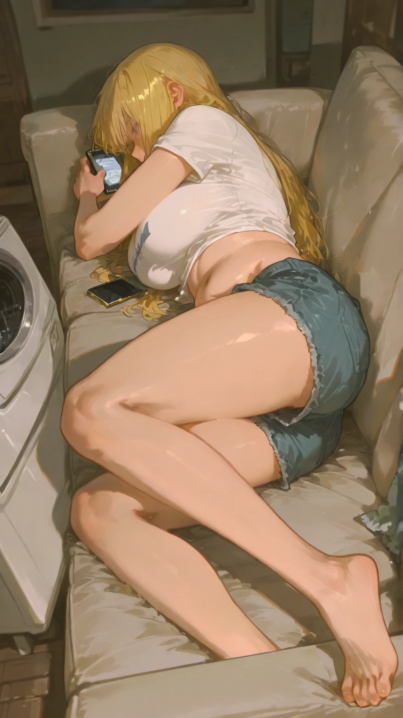 High quality, blonde, white skin, stuck inside washing machine, pov from behind, doggy position, no clothes, 1 girl, big ass, pink pussy, pink asshole, wet