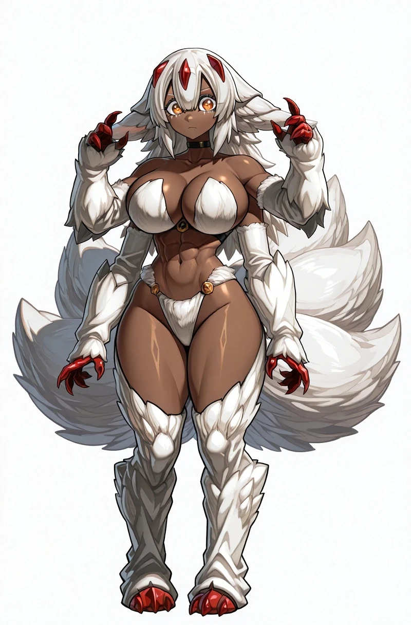 Femboy, long white hair, muscular body, huge breasts, geisha outfit, fox ears, 9 fox tails, 4 arms, full body.