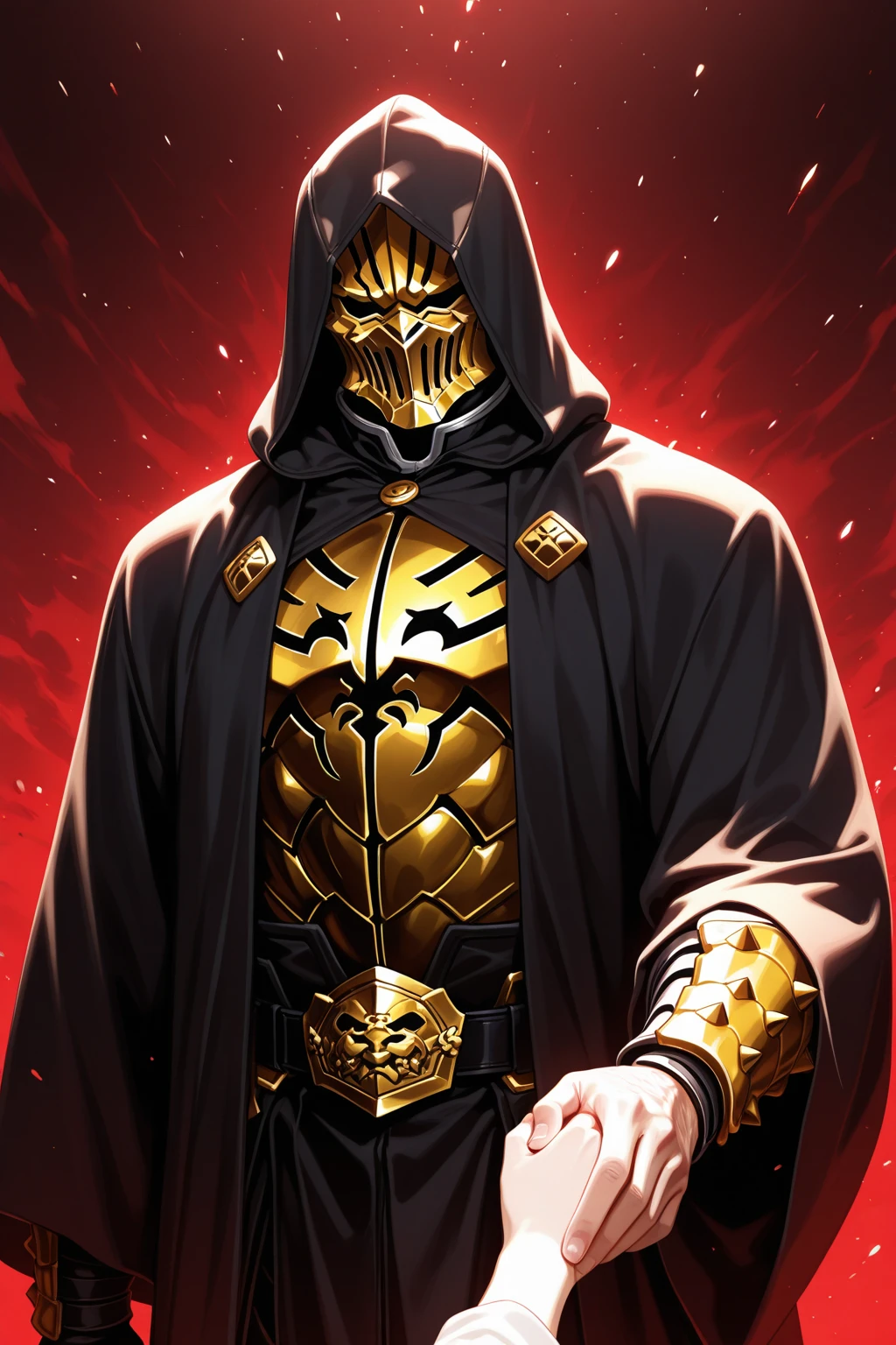 Humanoid creature wearing pharaoh's clothes, with a golden aura around it, with tentacles all over its body, evil look, young, cosmic aura, various tentacles, man, blood on face