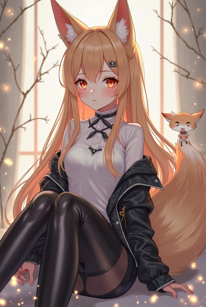 (((masterpiece))),(((best quality))),((ultra-detailed)),(illustration),(detailed light),((an extremely delicate and beautiful)),dramatic_shadow,ray_tracing,(8-year-old girl),1 girl,Fox ears,Fox tail,Blush,dress,blonde_hair,Huge ahoge,Two side up,orange eyes,glowing eyes,Pigeon-toed,Cinematic Lighting,style of arknights