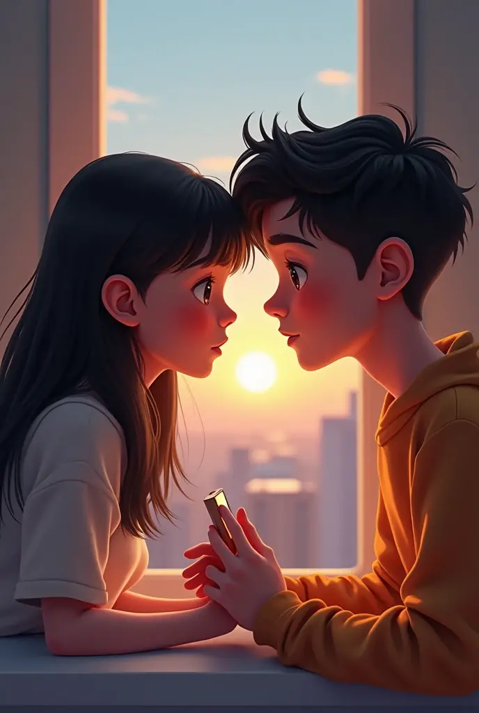 A long distance girl and boy in a vedio chat in Instagram 