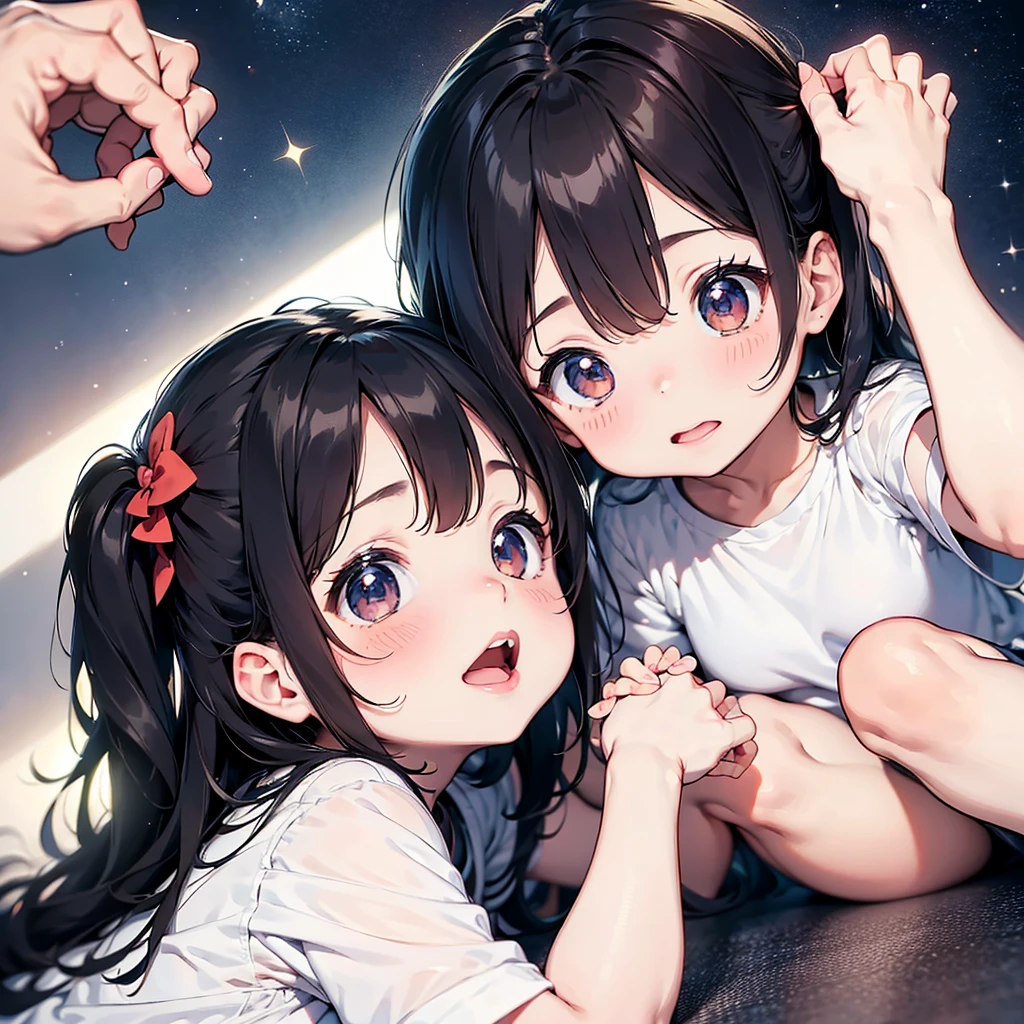 (baby:1.5), (absurdes, 8K, 4K, Tabletop, Extremely detailed:1.2), highest quality, Perfect Anatomy,Perfect Face,Look forward,High humidity,shortness of breath,High humidity,humid,blush, Black Hair, Hair ties, hair band, Outdoor, hair ornaments, Long Hair, Twin tails, (Sweaty:1.2), Embarrassing, (wet:1.2), (rain:1.2), (Oily skin:1.1), Nude, Browsing Caution, In the city, on the road, In the crowd, convenience store, (Very short stature:1.5), (cum body:1.6), (Two little girls are kissing each other:1.5), (Both eyes closed:1.3), A happy smile, (night:1.2), (surrounded by a group of old people:1.8), (orgasm:1.6), (Surrounded by penises:1.6), (Little girls sitting side by side:1.3), (She is masturbating the penis in front of her.:1.5)