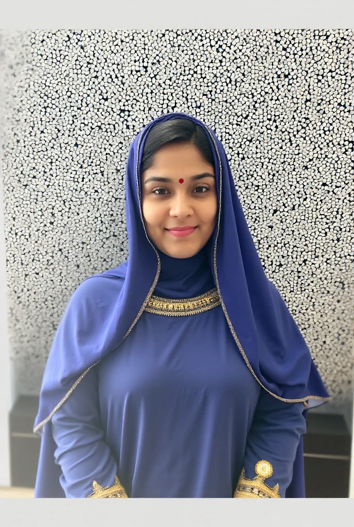 An indian malayali muslim woman, 28 years old, slim, 36-28-36, wearing hijab, churidar
