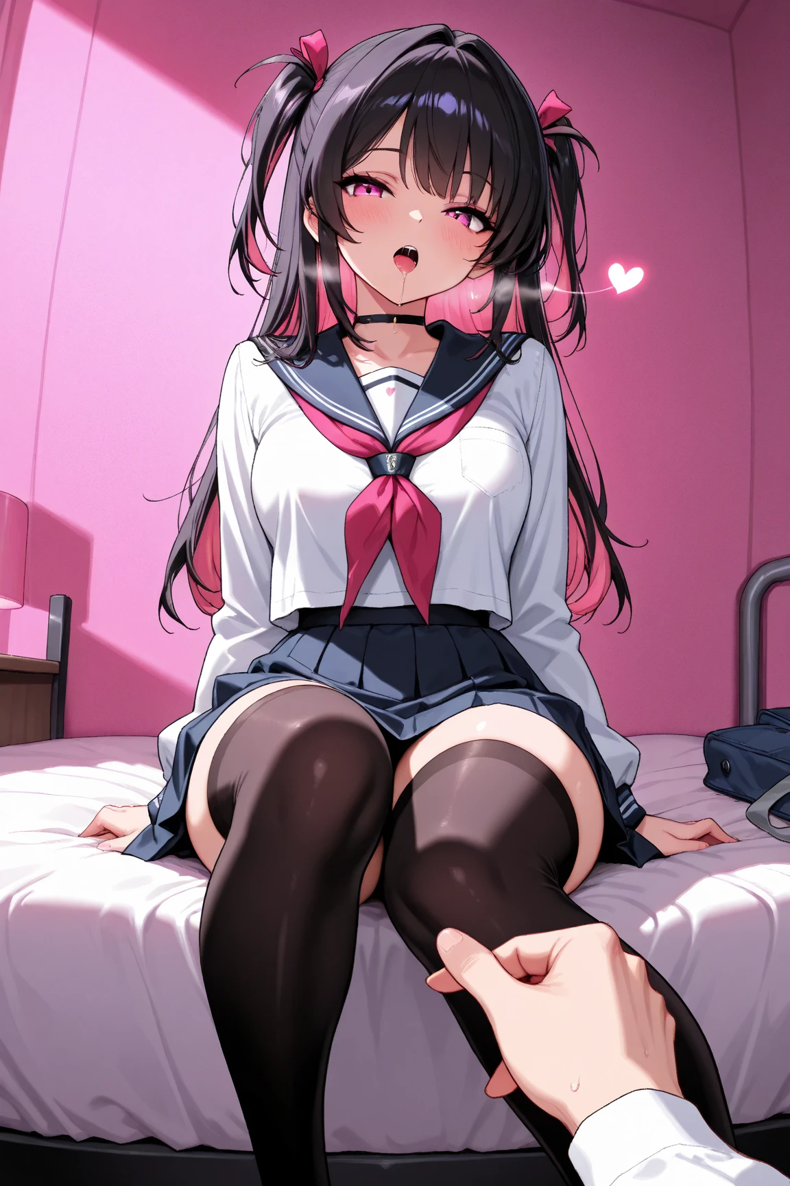 Grabbing a dildo inserted in her pussy, Pleated skirt, My Room, Angry face, blush