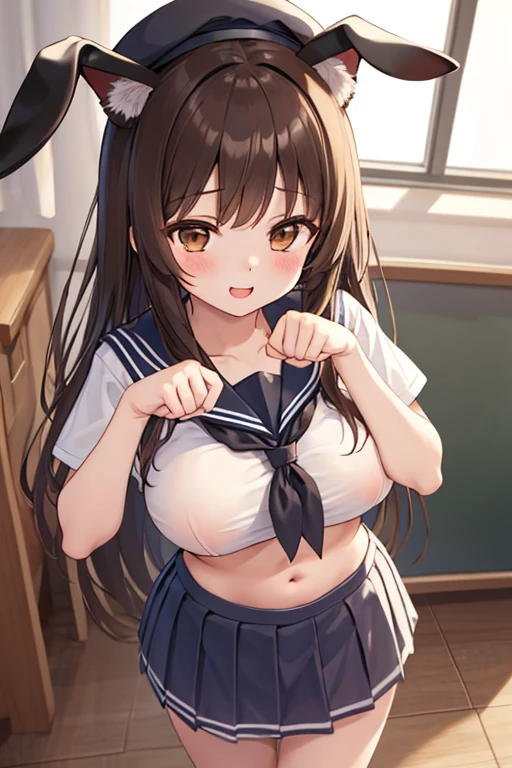 One girl, alone, Virtual YouTuber, suzuhara lulu, skirt, Brown Hair, Striped skirt, hair ornaments, Have, Open your mouth, White Background, Striped, bow, jewelry, Simple Background, blue eyes, View Viewer, shirt, x hair ornaments, beret, Manicure, smile, blush, pink cardigan, heart, vertical-Striped skirt, brooch, vertical stripes, Blue Claws, white shirt, black skirt, cardigan, Black Hat, Long sleeve, chest, :d, bangs, Medium Hair, hair bow, black bow, pointing, Pointing finger up, bowtie, Hair Clip, medium chest, Striped bow, From above,whole body,Standing on one leg,Naked pussy, boobs, naked nipples, naked pussy, boobs, naked nipples, naked pussy, boobs, naked nipples, naked pussy, boobs, naked nipples, naked pussy, boobs, naked nipples, naked pussy, boobs, naked nipples