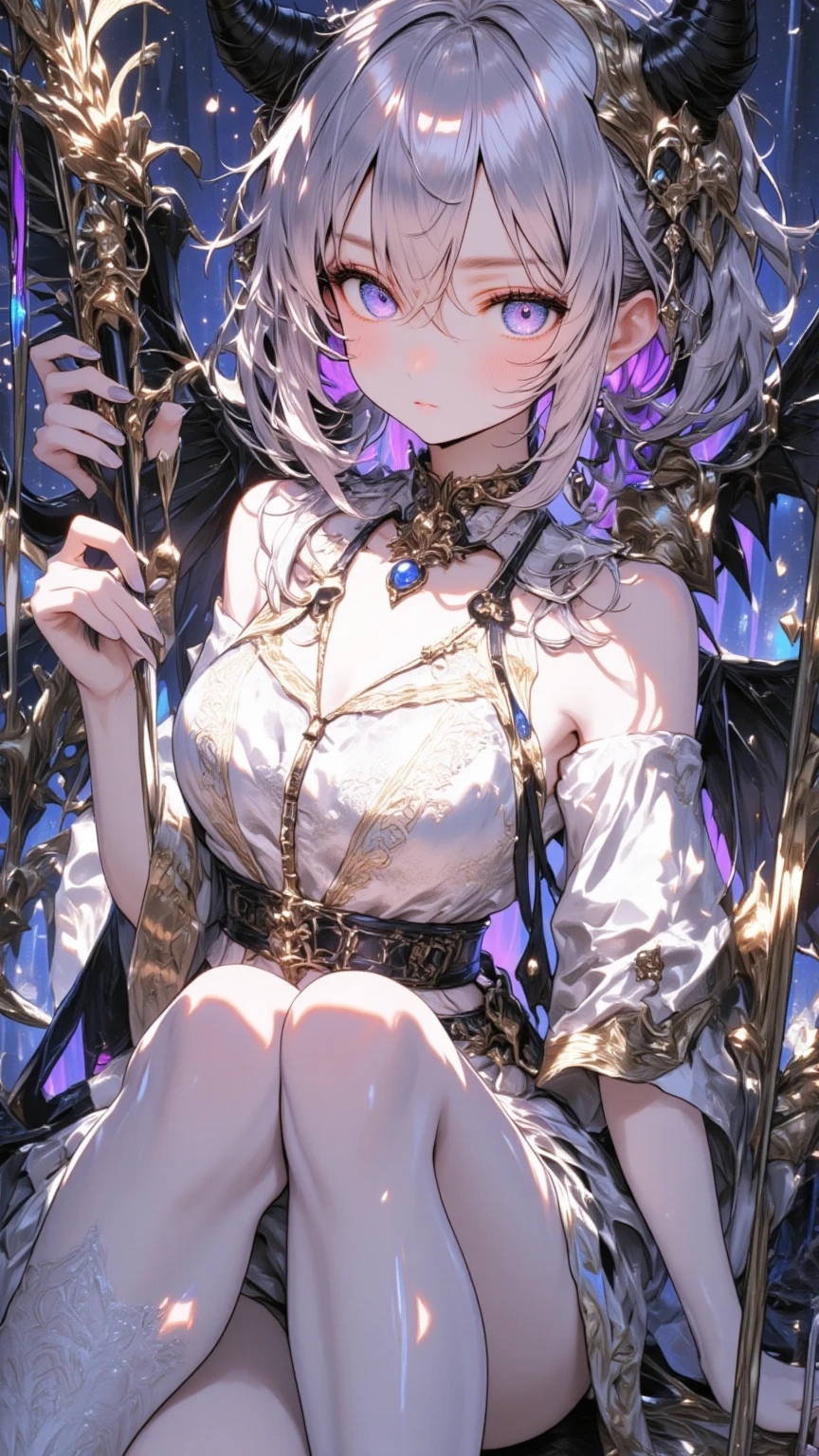  ((best quality)), ((masterpiece)), (detailed), 1girl, Character design, female, dynamic poses, long white grey hair, grey white eyes, very skinny, detailed, best quality, no accesoires around the neck, no shoes, prominent collarbones, skinny arms, flat stomach, visible hip bones, full body, blank white background, plain background, white background, red and white clothing, Bloodborne inspired, occult aesthetic, occult, detailed and intricate steampunk and detailed gothic, NSFW, Very dramatic and cinematic lighting, cosmic horror, grim-dark, side-lighting, perfect face, NSFW, Fluttering lace flared long knee length dress with frilly petticoats, knee length dress, pleated petticoats, petticoats gothic, complex lace boots, side-lighting, gothic aesthetic, wielding a mighty sword with mechanical components, mandalas, a fairy, various different types of insect wings, NSFW, full body, whole body, body, plain background, white background, blank background, no background, white background NSFW, chains, full body, whole body, head-to-toe NSFW 