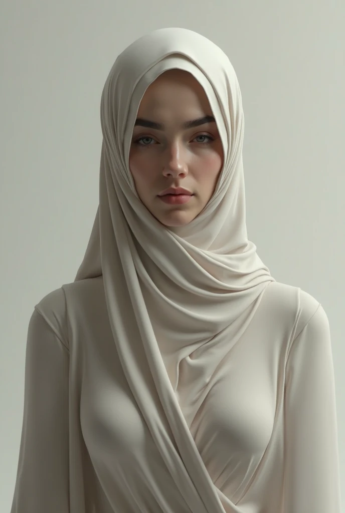 a close up of a woman wearing a hijab and a white shirt, inspired by Nazmi Ziya Guran, hijab, inspired by Fathi Hassan, inspired by Shaddy Safadi, inspired by reyna rochin, inspired by Naza, halfbody portrait, realism artstyle, casual pose, white hijab, inspired by Sarper Baran, inspired by JoWOnder