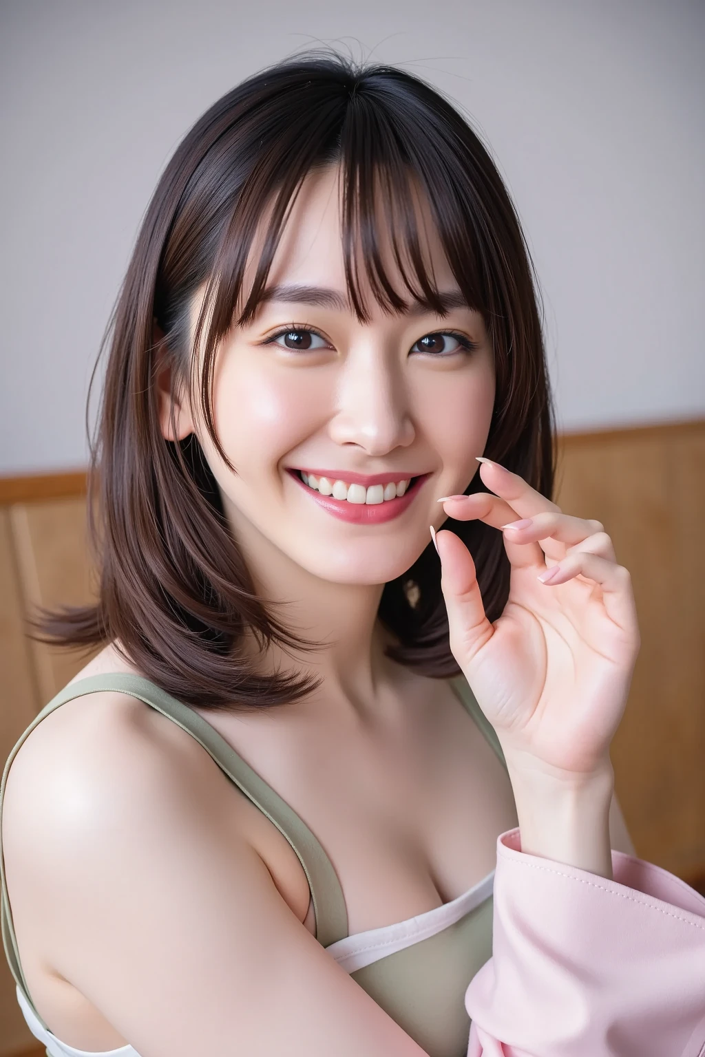 A Japanese milf, photo of one girl, Slender figure, Realistic teeth, double eyelids, smile, full-body, masterpiece, best quality, detailed, beauty