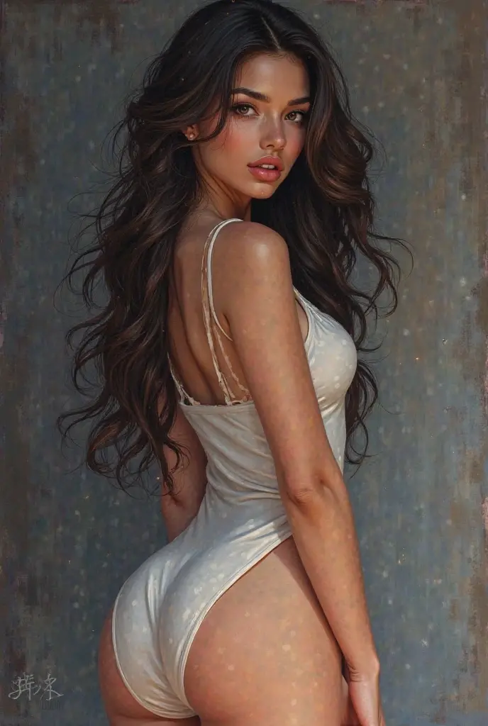 A sexy girl, open shirt, full body