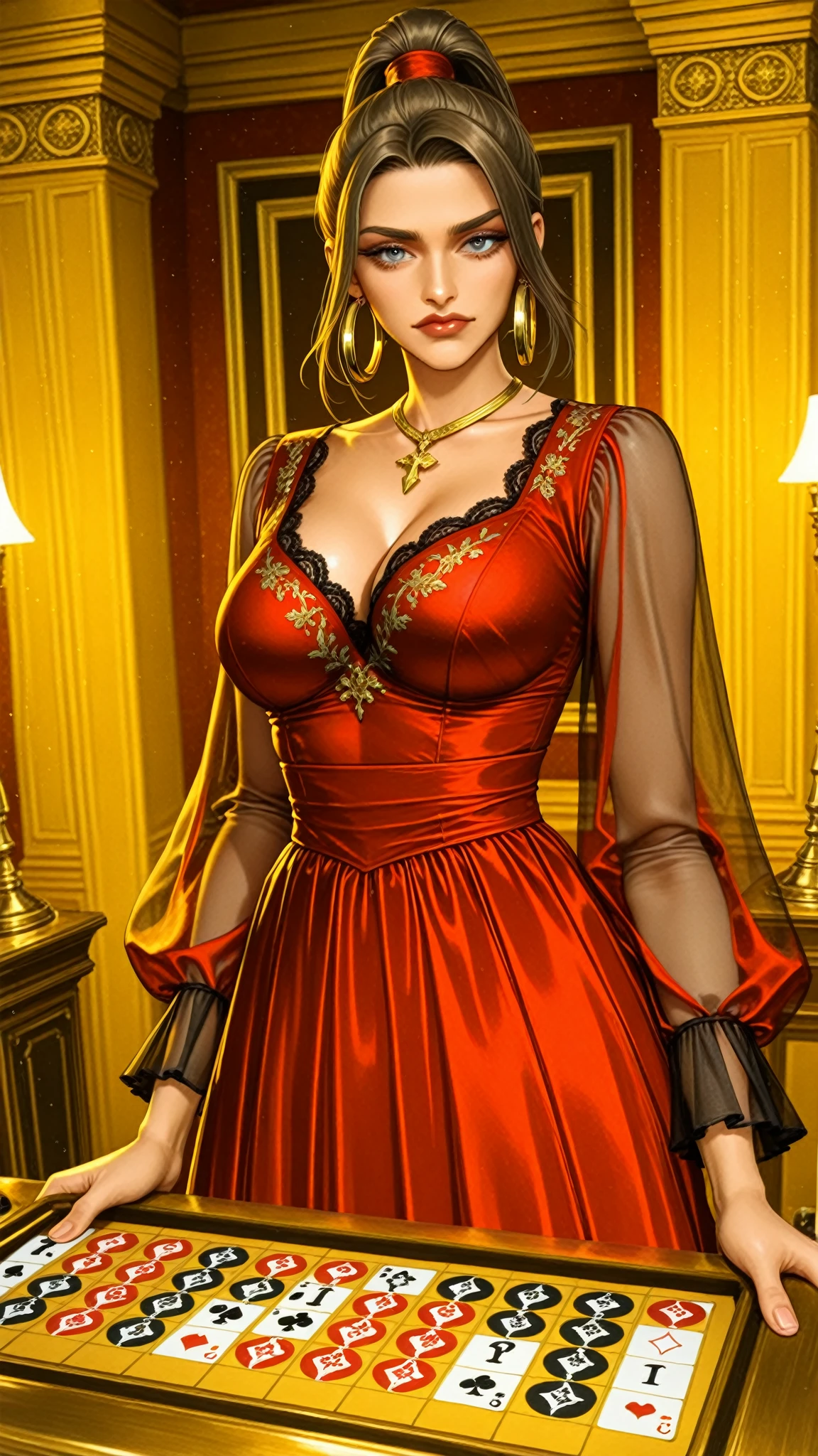 Woman in red hat and glasses holding a book,silver hair,she wears Harry Potter glasses, Maya Ali as D&D sorceress, holding spell book, dressed as witch, D&D magician, wearing a red wizard hat.
