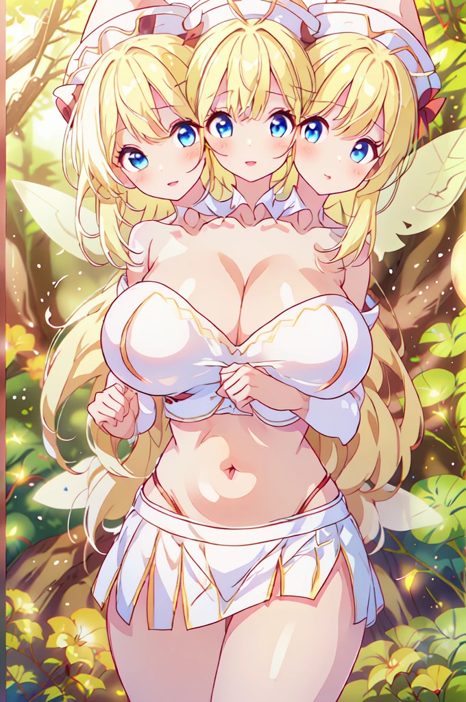 (masterpiece, best quality), best quality, (ultra-detailed), (3heads:1.5), 1girl, (ultra-detailed), (3heads:1.5), 1girl, (clownpiece:1.3), masterpiece, best quality, ultra quality, ultra resolution, ultra detail, red and blue top, crop top, ((stomach)), midriff, ((groin)), red and blue skirt, normal ears, shackles, blonde hair, very long hair, wavy hair, sidelocks, pink eyes, parted lips, blonde, sweat, cute, toned belly, hand on own chest, eyelashes, (24 year old woman:1.3), (masterpiece:1.5), (best quality:1.5), (beautiful detailed), extremely detailed CG, extremely delicate and beautiful, depth of field, (finely detailed face), (perfect details:1.2), (mature female:1.3), wide pelvis, slender, large veiny breast, 16k resolution, highres, very high quality, very high definition, extremely detailed, masterpiece, blonde hair, long hair, alluring presence, braid, short skirt, close up, big tits, young, purple, polka-dotted jester's hat, fairy wings, torch, nsfw, open belly,
