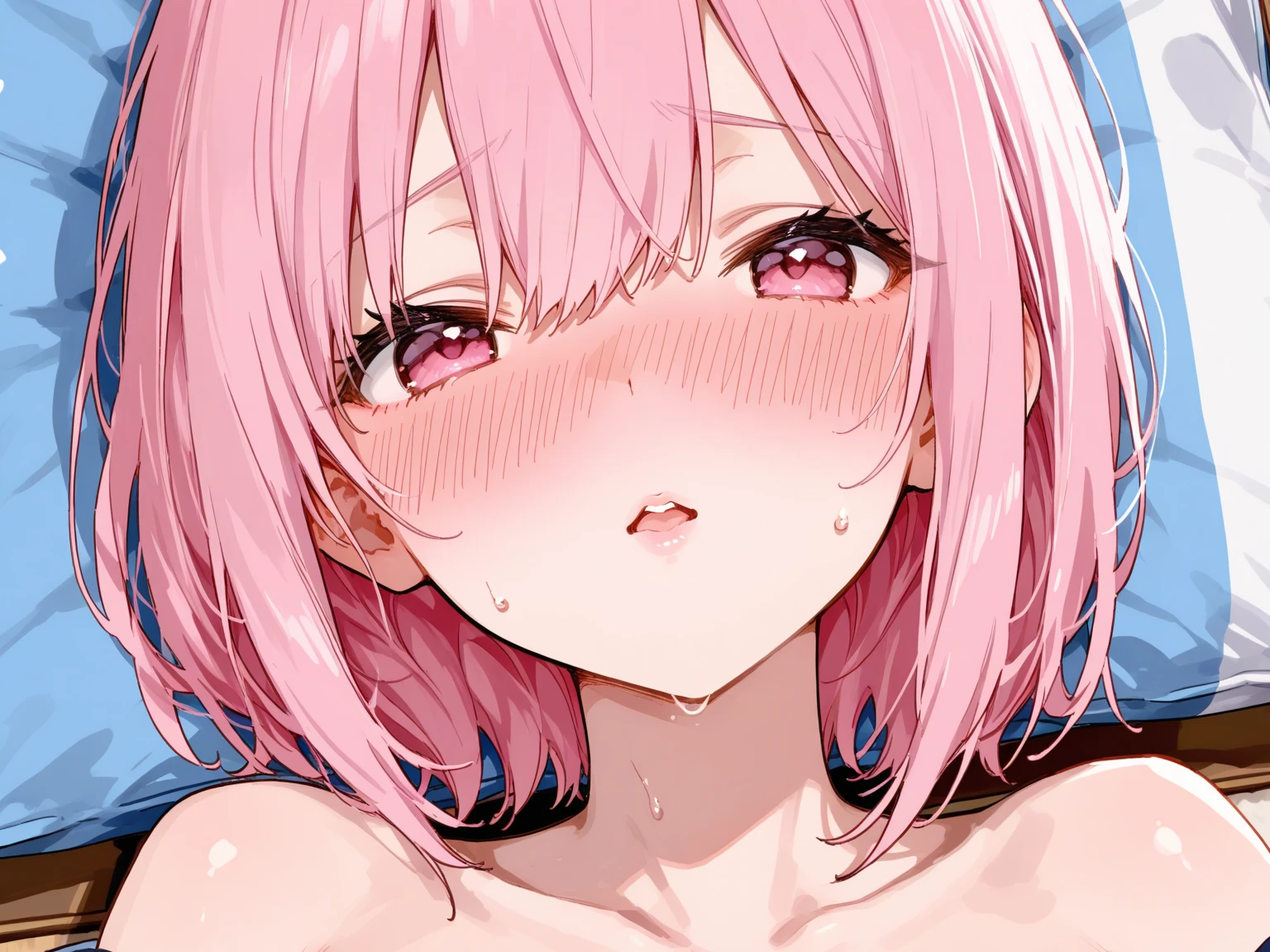 Ayaka,((golden hair)), fox ears,beautiful face,smiling,close up abs, big breast,wearing white sleepwear, (open mouth:0.4),illustration,detailed textures,ultra-detailed(realistic),portrait style,vivid colors,soft lighting, nude, pink nipples