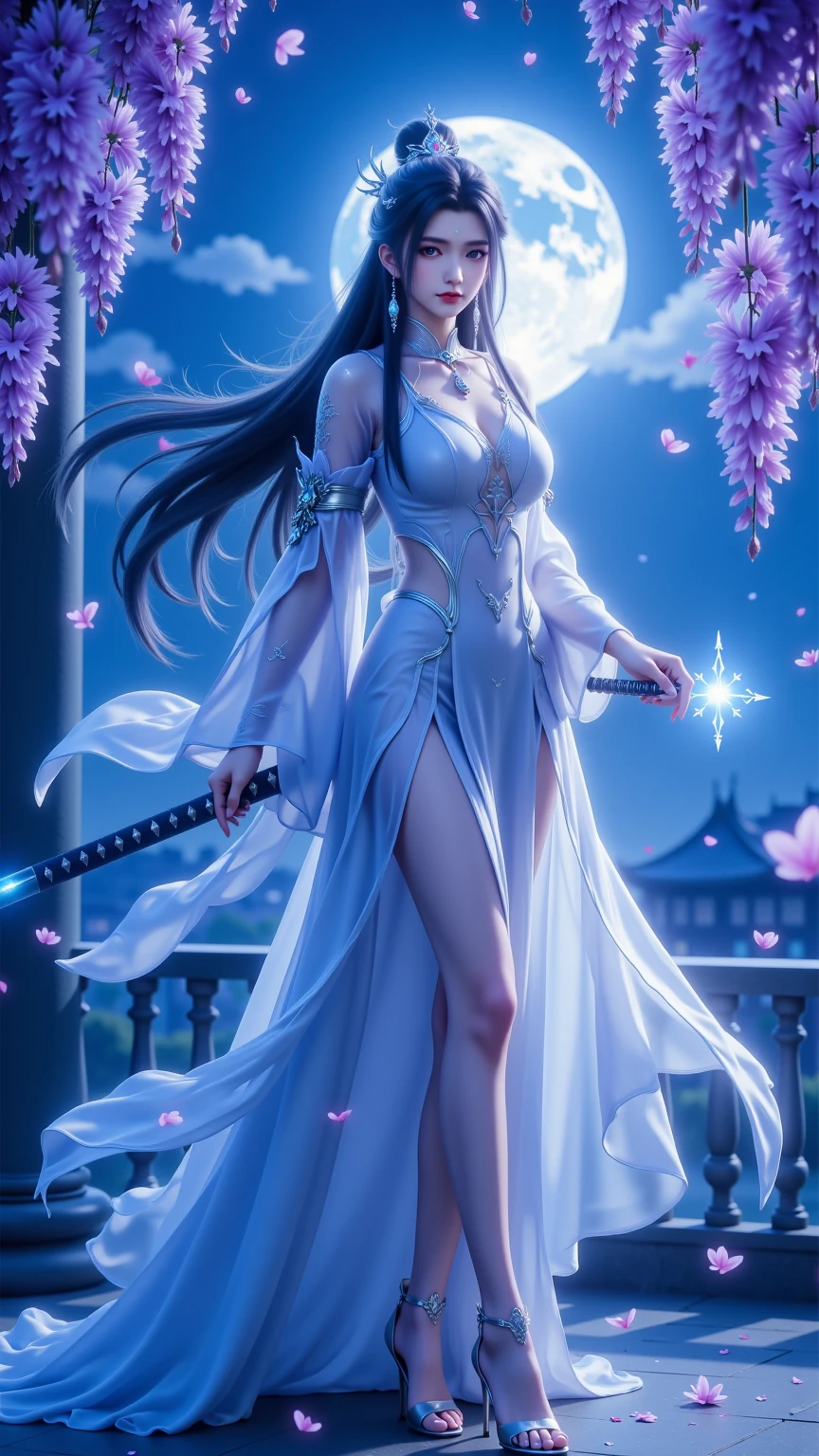 （best qualtiy，tmasterpiece：1.2），超高分辨率，realisticlying，Front lighting，Complicated details，Exquisitedetailsandtextures，1girll，独奏，（年轻），Facial highlights，The upper part of the body，Detal Face，tear-mole，white skinned，Black color hair，pony tails，pigtails，looking at viewert，largeeyes，Silk robes，（Openwork pattern，white colors，silkouette），耳Nipple Ring，mediuml breasts，slimfigure，Deluxe Room，profesional lighting，photon maping，Radio City，physically-based renderingt，