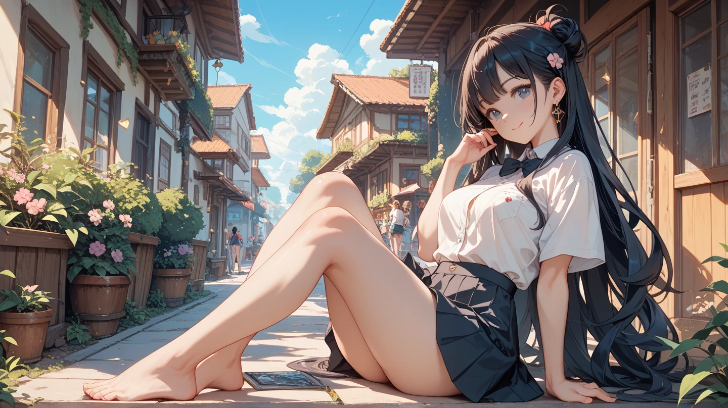 ((best quality, 8k, masterpiece: 1.3)), 1 Girl, Slim beauty: 1.3, (Long hair: 1.2), Floral Skirt, Long legs: 1.1, Super delicate face, Beautiful eyes, Double eyelids, outdoor, Octane Render