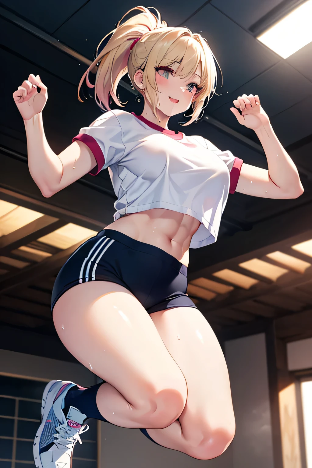 (gorgeous Cruise ship bow , outside, open sky :1.5),(Wave Splash:0.8),(distant view:1.4),

BREAK

nsfw:1.6, body has two arms, two legs and one head, (Each hand and toe have a thumb and four fingers),Top quality:1.2, best quality:1.6, ultra high resolution, masterpiece:1.5 ,4K, 8K, 32K, detailed lighting, shaders, perfect anatomy, perfect proportions, highly detailed, ultra detailed, super detailed:1.2, perfect eyes, perfect face, very delicate and beautiful, illustration, sharp focus, very beautiful and detailed anime face, very detailed eyes, cute:1.4,  impressionistic:1.2, blurred background, accurate depiction of arms and hands:1.4, accurate depiction of foot:1.4, Accurate human skeleton drawing:1.4, Anatomically correct human body:1.4,sexually attractive body:1.2,

BREAK

 (Gorgeous young white girl),(beautiful blue-green eyes:0.7),(Perfect proportions:1.5),(thin waist:1.2),(slender body:1.3),(beautiful big breast:1.1),(beautiful buttocks:1.2),(trimmed pubic hair:0.4),

BREAK 

(Beautiful pale white blonde hair:1.4),(straight shoulder length hair:1.5),(bangs swept to the side and showing forehead:1.4),

BREAK 

(Happy smile:1.2), (embarrassed:0.6),(natural makeup),(perfect beautiful face:1.2),(perfect white tooth),

BREAK  

(Topless:0.3) ,( very realistic depiction of skin texture:1.4),(pale skin:1.3),

BREAK 
( Kung Fu high kick Stance:1.7),(breasts up shot:1.4), (profile:0.3),(lift her chin to look up:0.4),(from front:1.2),BREAK (white choker:1.3),(necklace, bracelet :1.3),(Pink camouflage tank top :1.4), BREAK,(white hot pants:1.4),


BREAK 
(Perfect hands and fingers),(perfect white balance),(perfect contrast:1.3),(dark lighting:1.2),(professional photographer:1.2),
