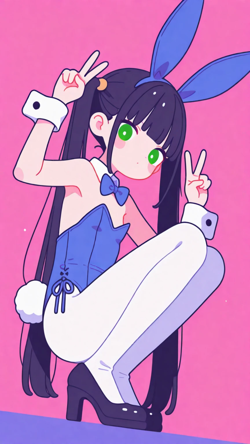 by letco, ninomae ina'nis, 1girl, virtual youtuber, solo, pantyhose, tentacle hair, long hair, leotard, breasts, playboy bunny, purple hair, pointy ears, spoken heart, tail, multicolored hair, bangs, bow, wrist cuffs, black leotard, very long hair, detached collar, orange hair, bowtie, blunt bangs, armpits, animal ears, halo, gradient hair, heart, sidelocks, thighband pantyhose, looking at viewer, white background, simple background, strapless, fang, smile, strapless leotard, purple eyes, open mouth, mole, blush, rabbit tail, alternate costume, cowboy shot, highleg leotard, black pantyhose, rabbit ears, blue eyes, medium breasts, highleg, mole under eye, small breasts, arm up, alternate breast size