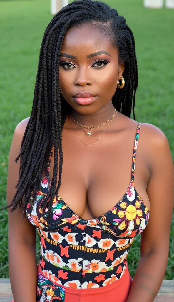 photo de femme sexy, (Femme africaine, Les cheveux mauves, Athletic body, taille de poitrine moyenne, yeux marrons, Skin beauty: 1.3), sourire, (chef-d'artwork, best quality, intricate details, very detailed:1.2), photo of a mature woman, (peau sombre: 1.5), in the plane, classy clothes, clivage, sagging breast, Taille fine, look at the camera, Bokeh