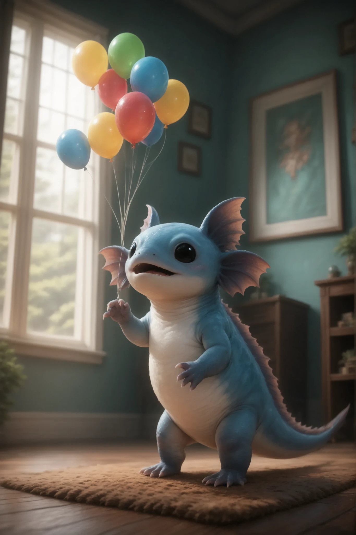 Character_Fuli, studies a balloon surprise on the face. Against the background of a mirror and a carpet. Children's room bright saturated colors.
masterpiece, cosplay has the best quality, ultra-detailed, great_detail, finely_detailed, cinematic emotional static shot, 8K UHD, extreme detail, physical-based rendering, HDR.
Unrealistic image, amazing quality, quality 8 thousand ultra HD, impressive lighting, fantasy genre, dramatic lighting. Highly detailed digital art style, (SFW:1.3).