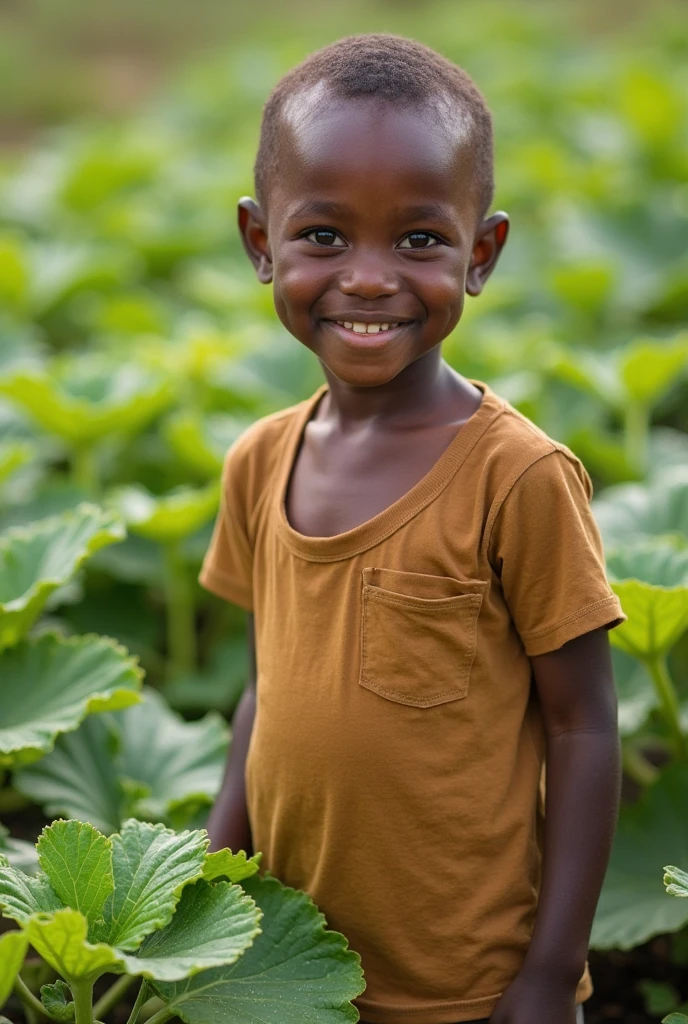 a young African boy, decent clothes, holding a plant, smiling, Jehovah's witness --auto --s2